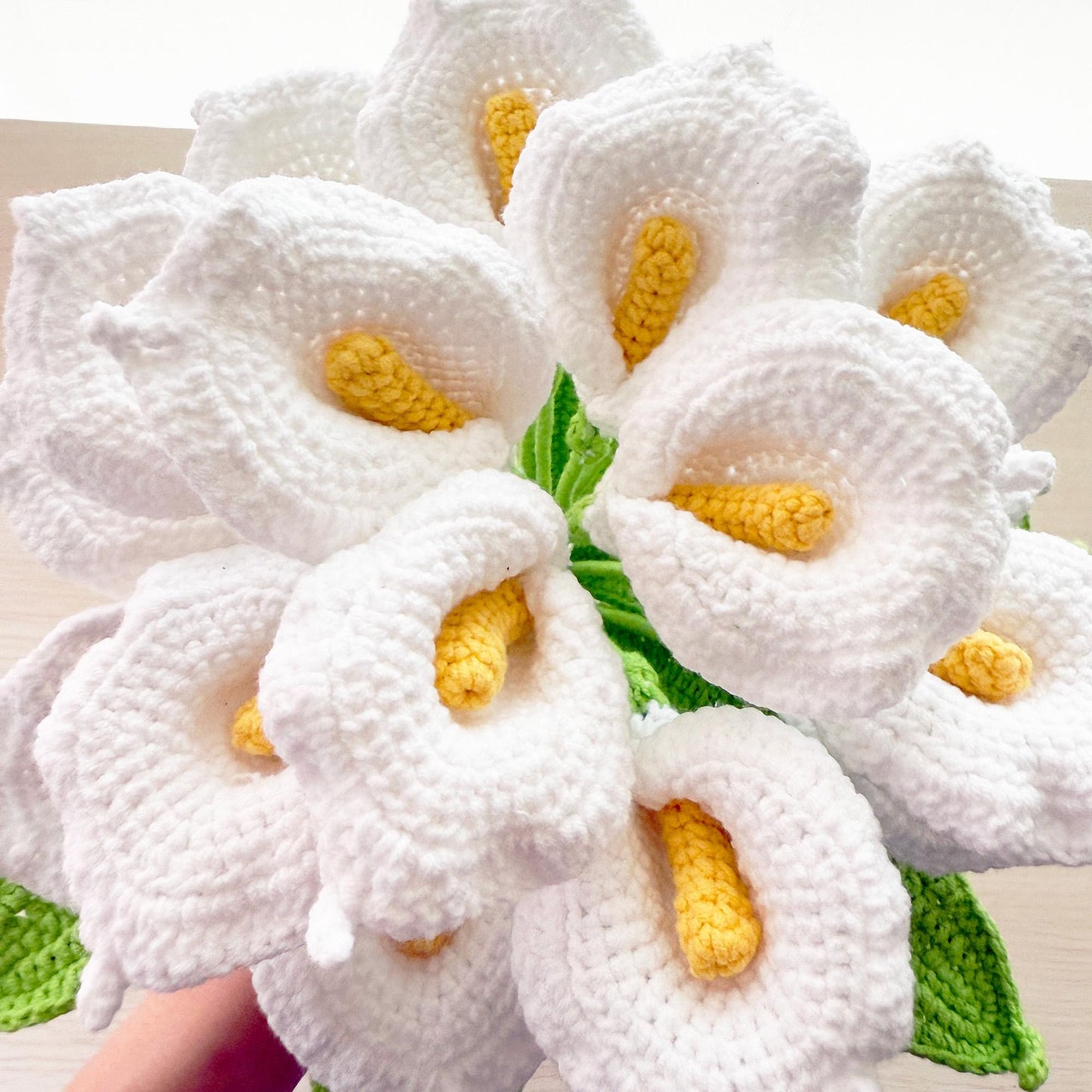 Handmade Crochet Calla Lily Bouquet | 19 Stems | White Yarn Wedding Flowers | Crochet Lily Decor | Artificial Floral | Bridal Gift