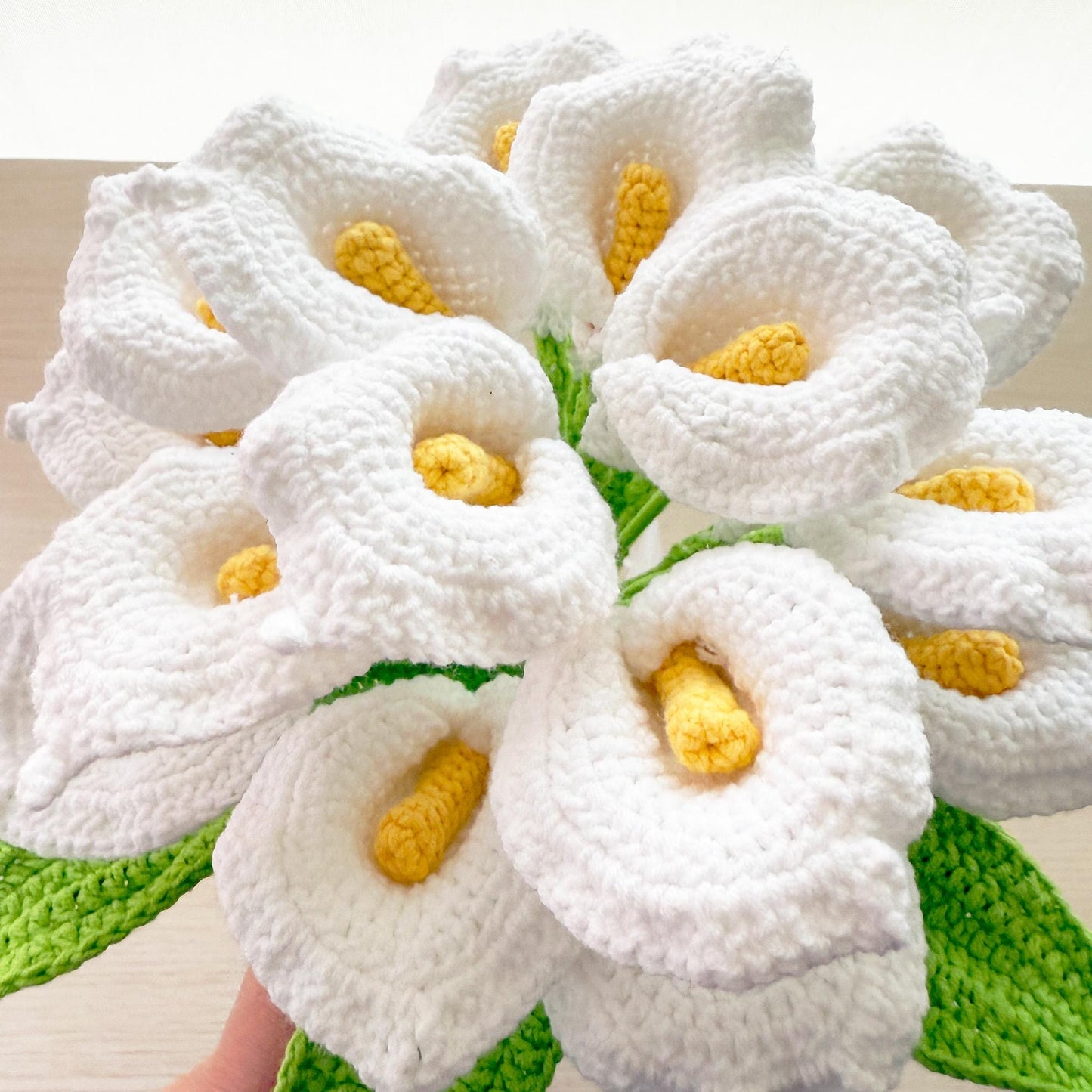 Handmade Crochet Calla Lily Bouquet | 19 Stems | White Yarn Wedding Flowers | Crochet Lily Decor | Artificial Floral | Bridal Gift