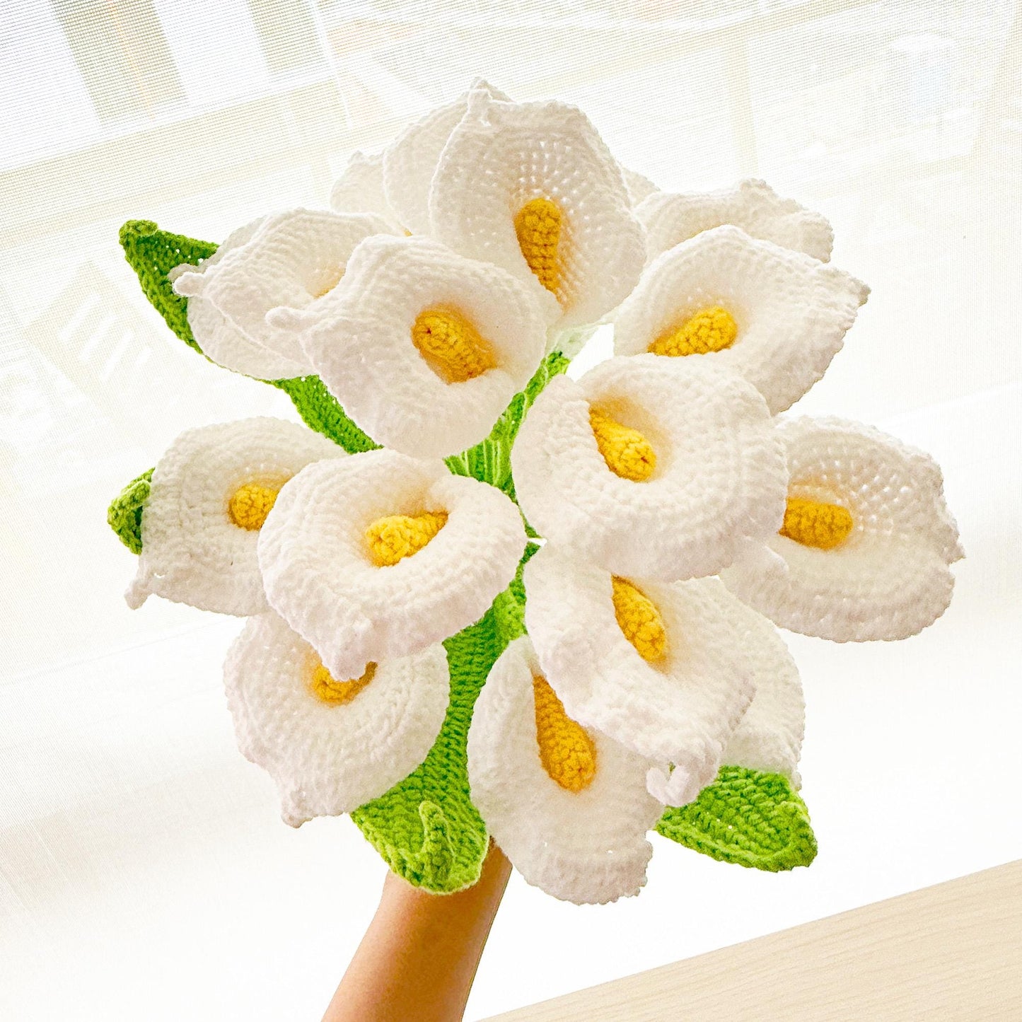 Handmade Crochet Calla Lily Bouquet | 19 Stems | White Yarn Wedding Flowers | Crochet Lily Decor | Artificial Floral | Bridal Gift