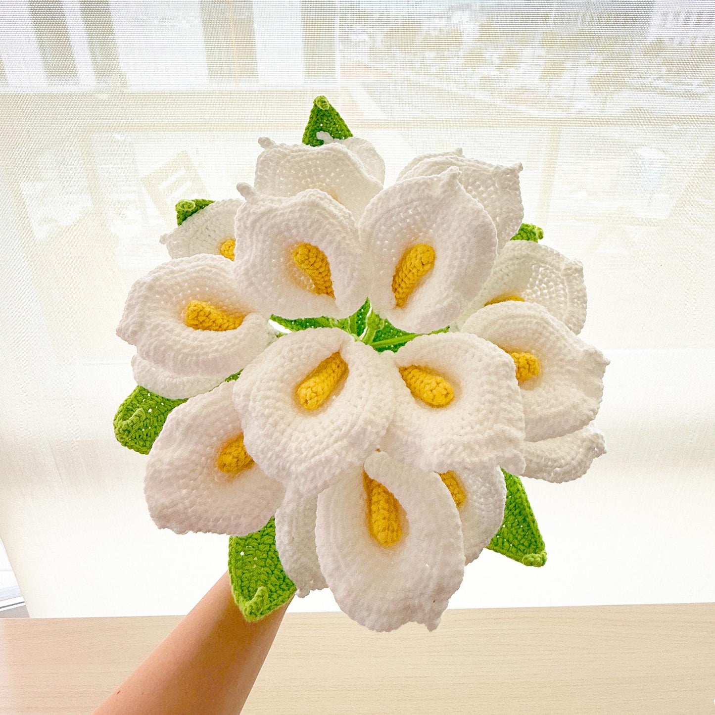 Handmade Crochet Calla Lily Bouquet | 19 Stems | White Yarn Wedding Flowers | Crochet Lily Decor | Artificial Floral | Bridal Gift