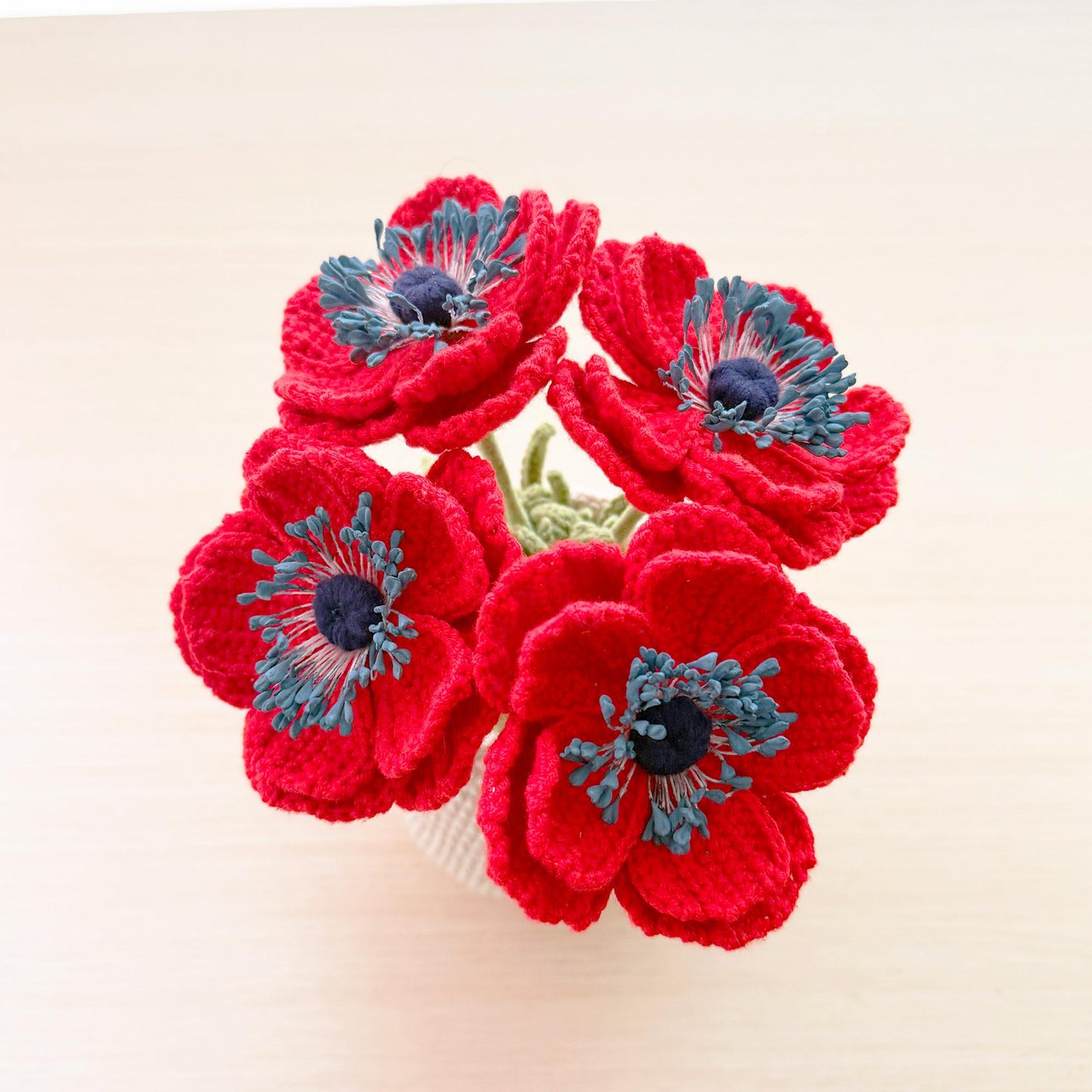 Handmade Crochet Anemone Flower Vase | Red Poppy Decor | Yarn Bouquet | Crochet Flowers | Home Decor | Romantic Gift | Desk Accent