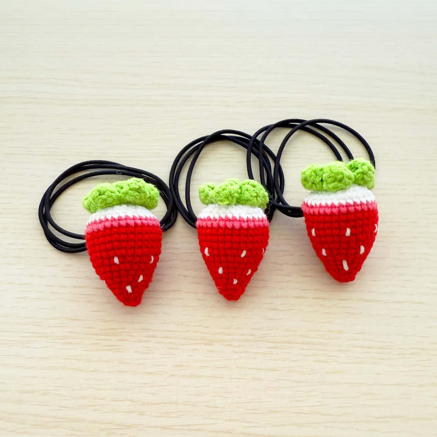 Set of 3 Handmade Crochet Hair Tie Set | Sunflower Hair Elastic | Strawberry Hair Band | Cute Hair Accessory | Fruit Flower Hair Gift