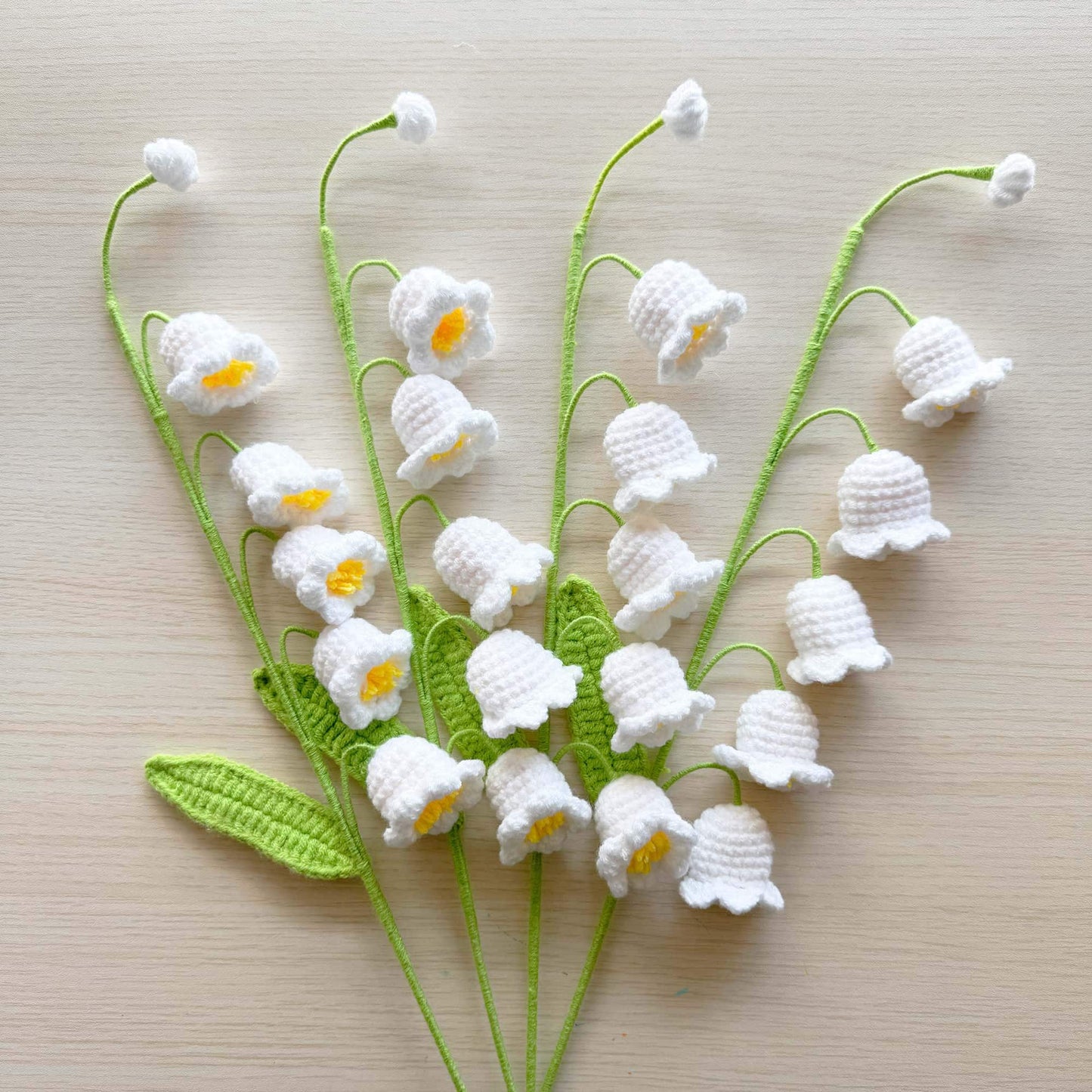 Handmade Crochet Lily of the Valley Tulip Bouquet (no vase) | Crocheted Lily-of-the-valley Stem | Artificial Flower | Vase is not included