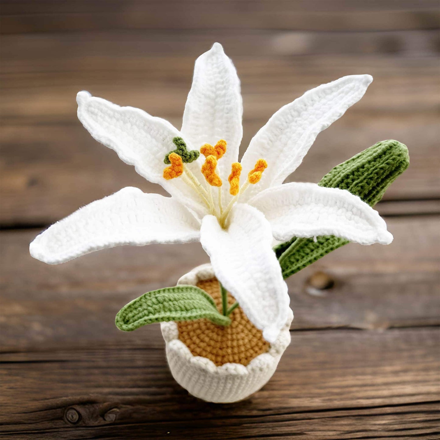 Handmade Crochet White Big Lily | Crochet Flower Decor | Crochet Bonsai | Big Lily Decoration | Handmade Gift | Cute Office Decor