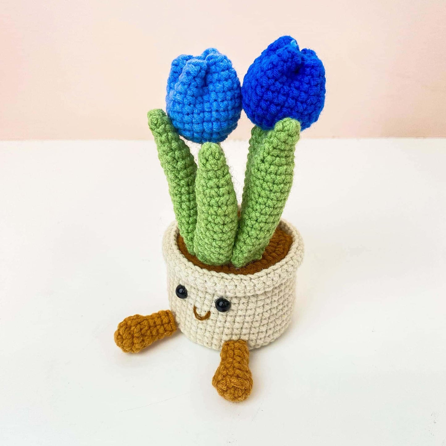 Handmade Crochet Tulip Flower Smiley Pot | Pink | Purple | Blue | Orange | Gift for Kids Children | Artificial Plant | Flowers Arrangement