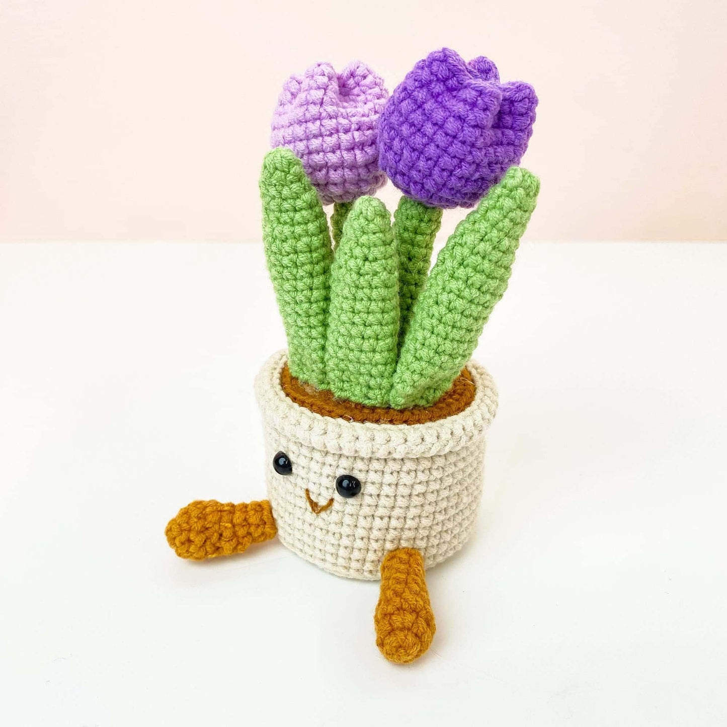 Handmade Crochet Tulip Flower Smiley Pot | Pink | Purple | Blue | Orange | Gift for Kids Children | Artificial Plant | Flowers Arrangement