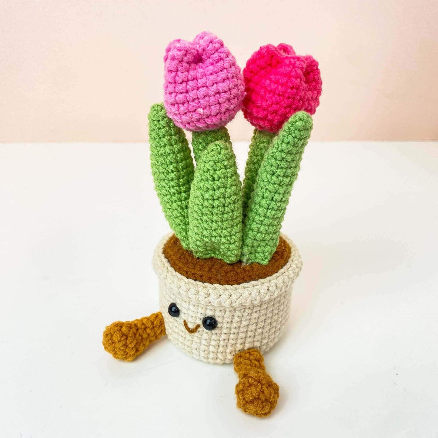 Handmade Crochet Tulip Flower Smiley Pot | Pink | Purple | Blue | Orange | Gift for Kids Children | Artificial Plant | Flowers Arrangement