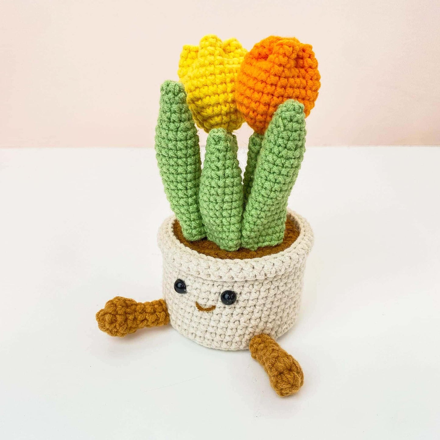 Handmade Crochet Tulip Flower Smiley Pot | Pink | Purple | Blue | Orange | Gift for Kids Children | Artificial Plant | Flowers Arrangement
