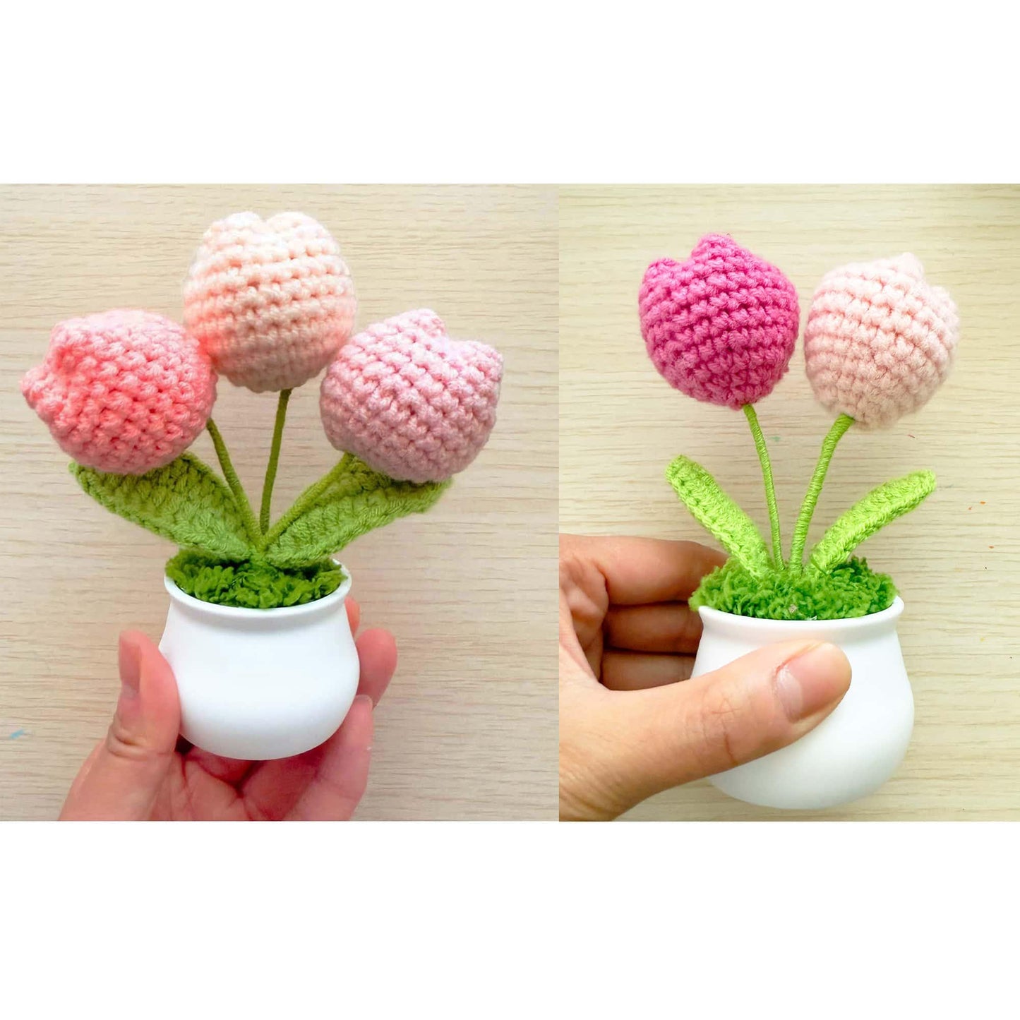 Handmade Crochet Flower Pot (included) Vase (included) | Pink Tulip Decor | Pink Crochet Flower | Decorative Plants | Crochet Flowers