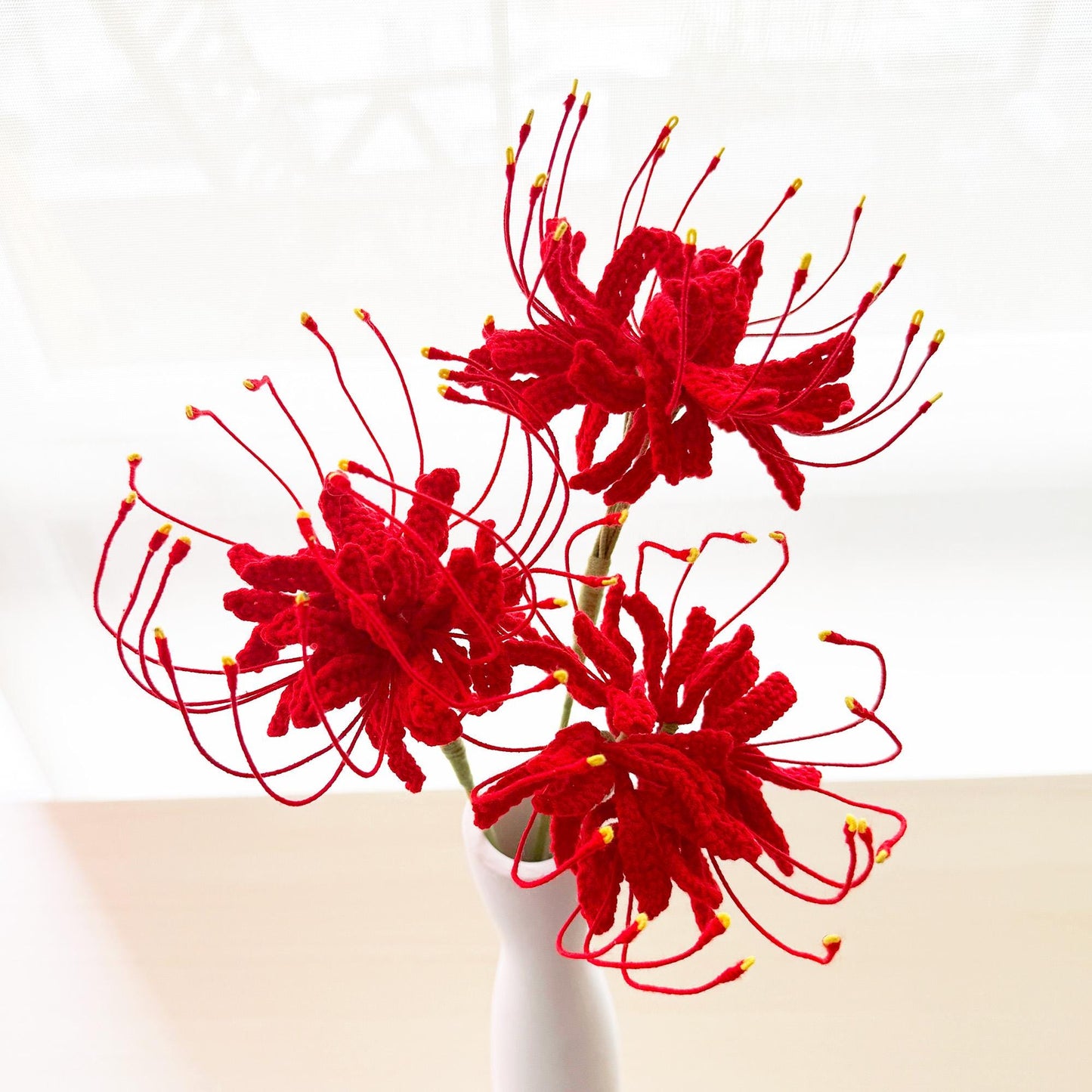 Handmade Crochet Red Spider Lily (no vase) | Bold Floral Decor | Statement Yarn Flower | Unique Crochet Bloom | Rad Yellow