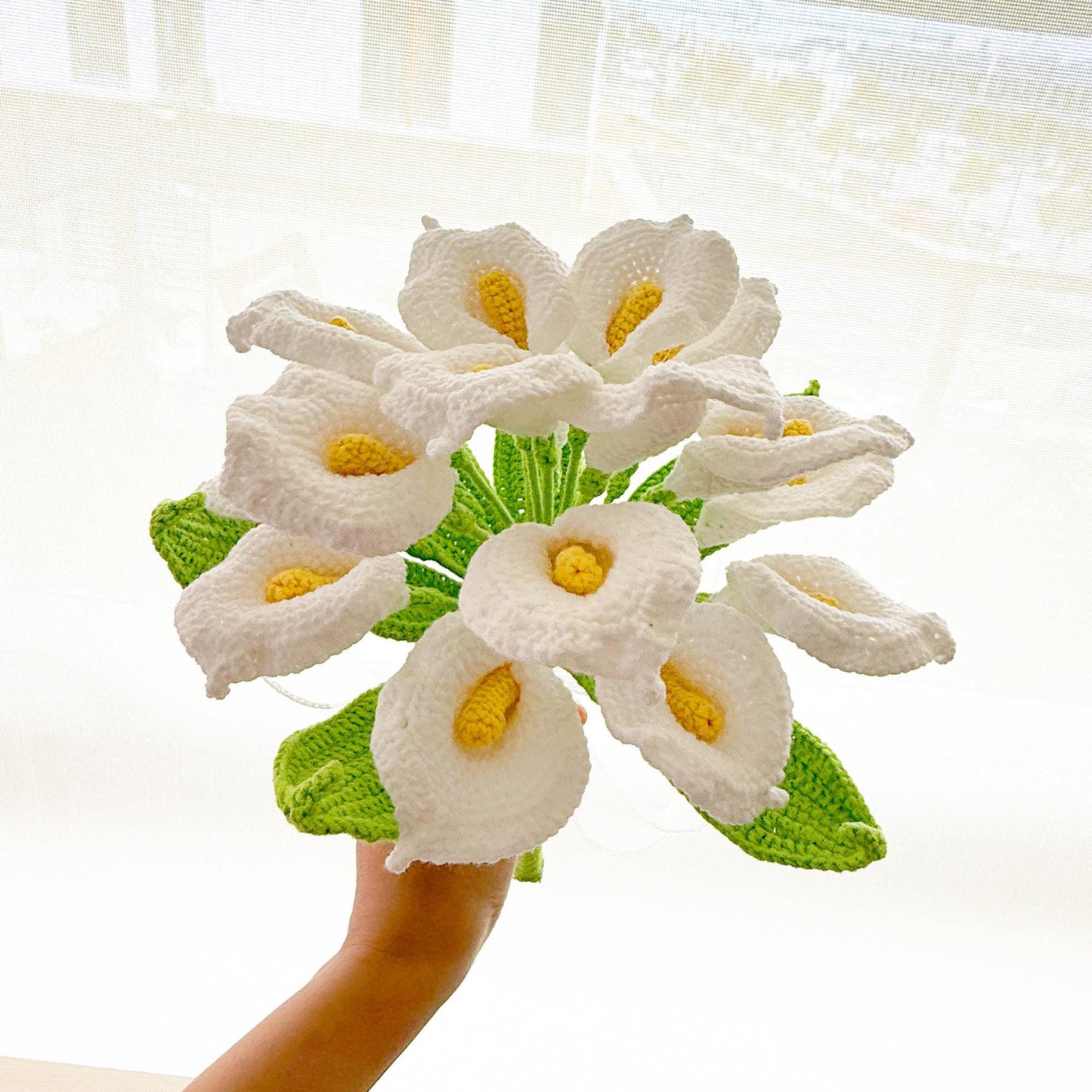 Handmade Crochet Calla Lily Bouquet | 19 Stems | White Yarn Wedding Flowers | Crochet Lily Decor | Artificial Floral | Bridal Gift