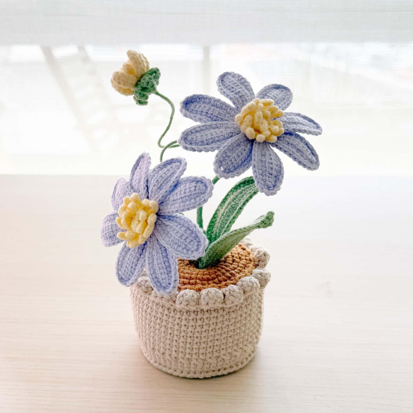 Handmade Crochet Aster Flower Pot | Purple Daisy Decor | Cute Yarn Flower | Decorative Plant | Crochet Flowers | Gift for Her