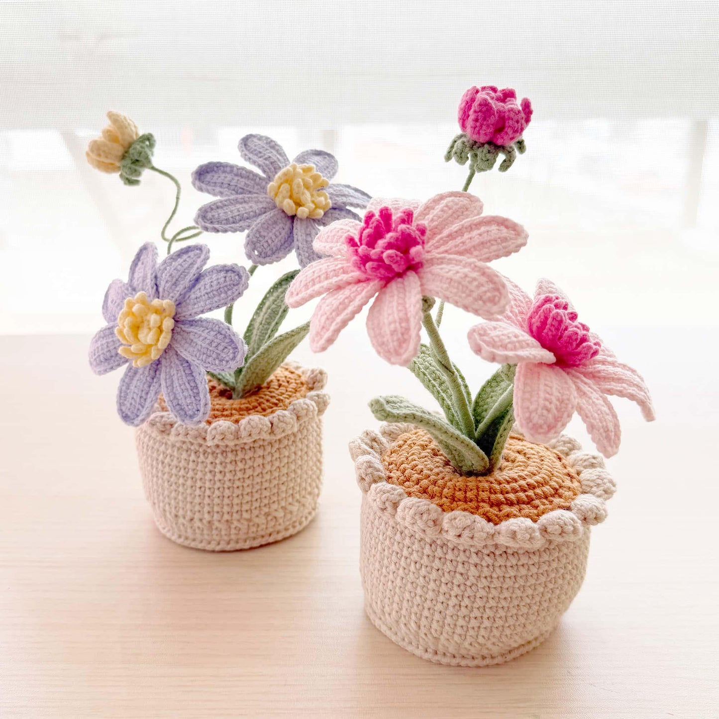Handmade Crochet Aster Flower Pot | Purple Daisy Decor | Cute Yarn Flower | Decorative Plant | Crochet Flowers | Gift for Her