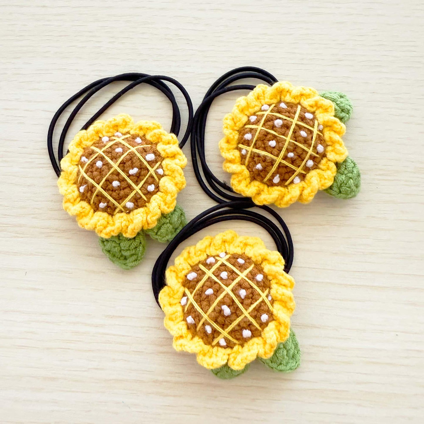 Set of 3 Handmade Crochet Hair Tie Set | Sunflower Hair Elastic | Strawberry Hair Band | Cute Hair Accessory | Fruit Flower Hair Gift