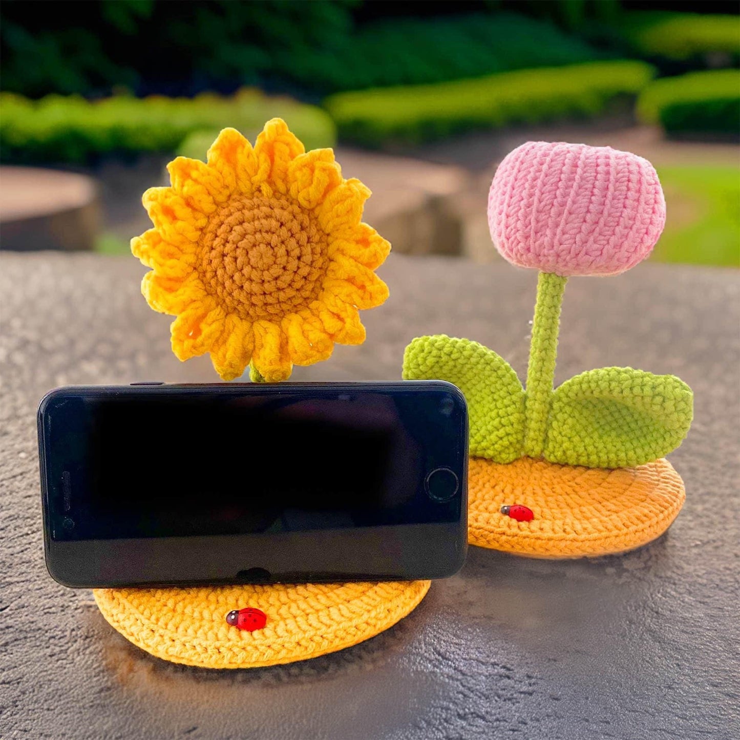 Handmade Finished Crochet Sunflower Tulip Phone Holder | Sunflower Decor | Phone Stand | Crochet Flowers | Home Decor