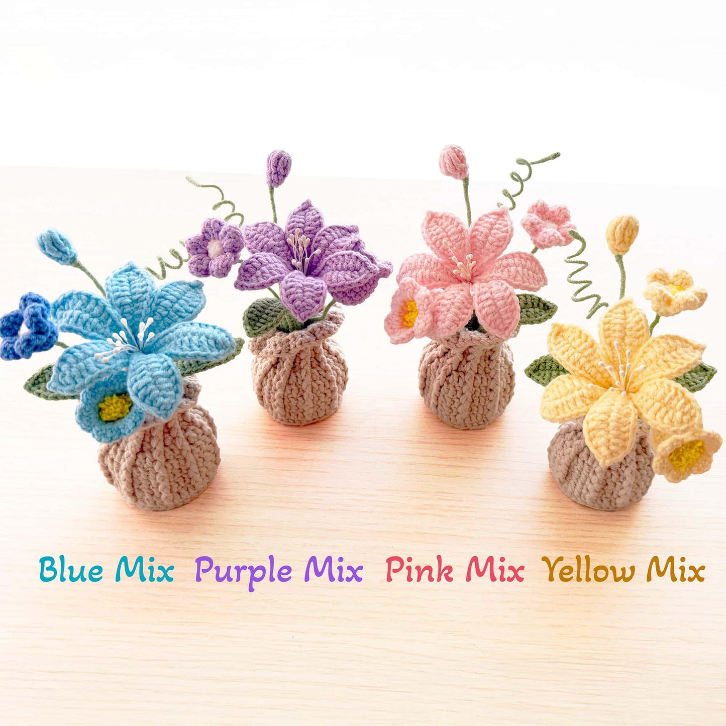 Handmade Crochet Vase | Forget-me-not | Sunflower | Rose | Blue Yellow Purple Pink | Flower Home Decoration | Valentines Graduation Gift