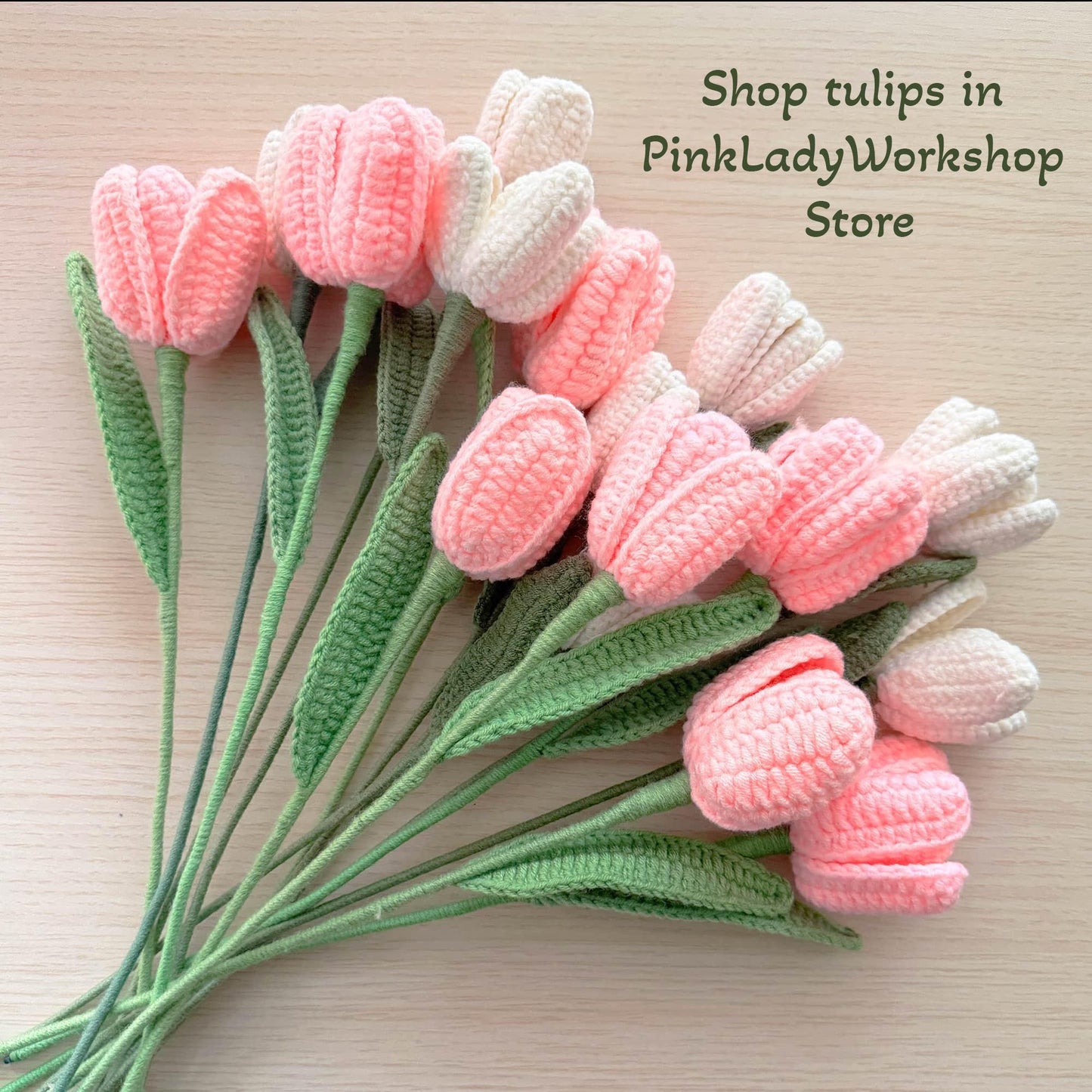 Handmade Crochet Lily of the Valley Tulip Bouquet (no vase) | Crocheted Lily-of-the-valley Stem | Artificial Flower | Vase is not included