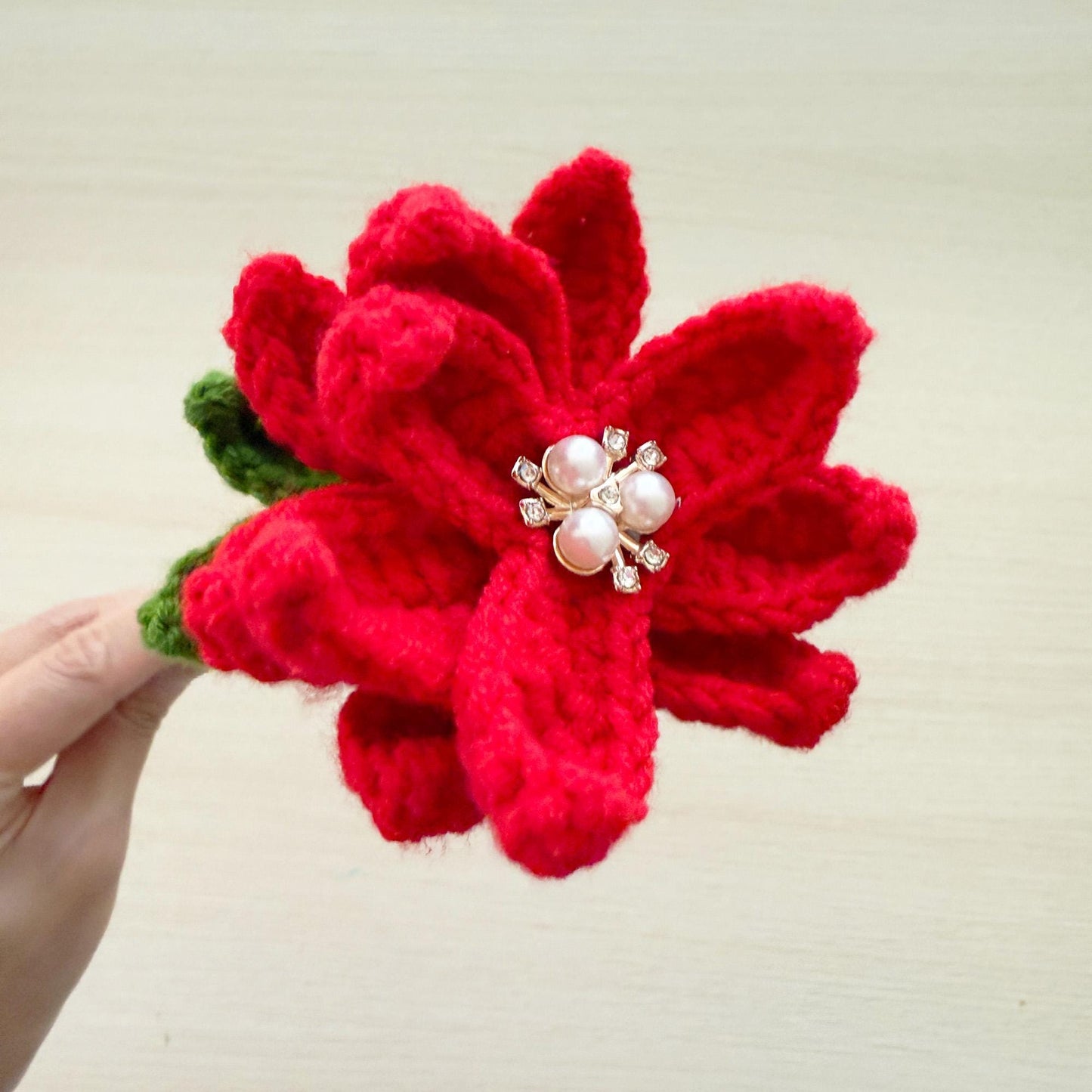 ONE Stem Handmade Crochet Poinsettia | Christmas Flower Decor | Festive Red Bloom | Holiday Decoration | Winter Yarn Plant | Home Decor