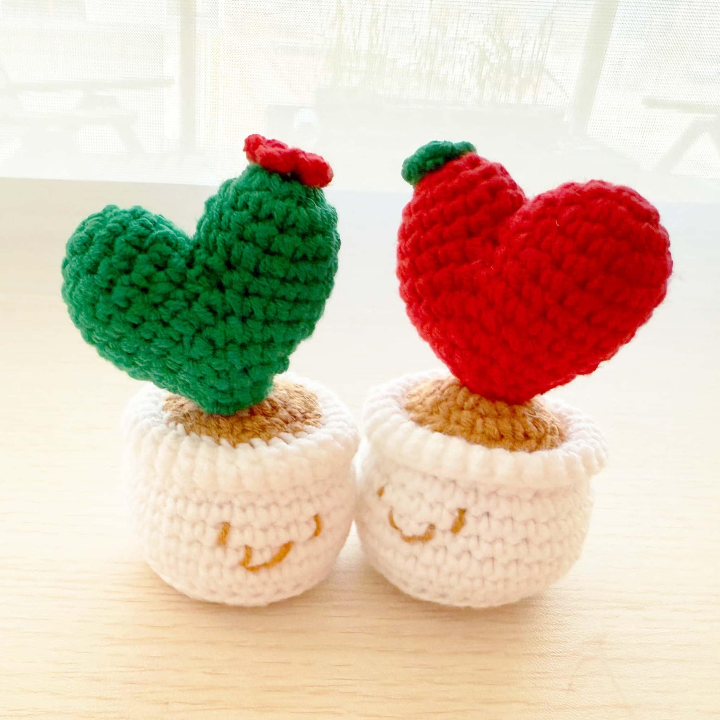 Handmade Finished Crochet Heart Flower Pot | Green | Red | Decorative Plants | Girlfriend | Valentine Gift | Christmas
