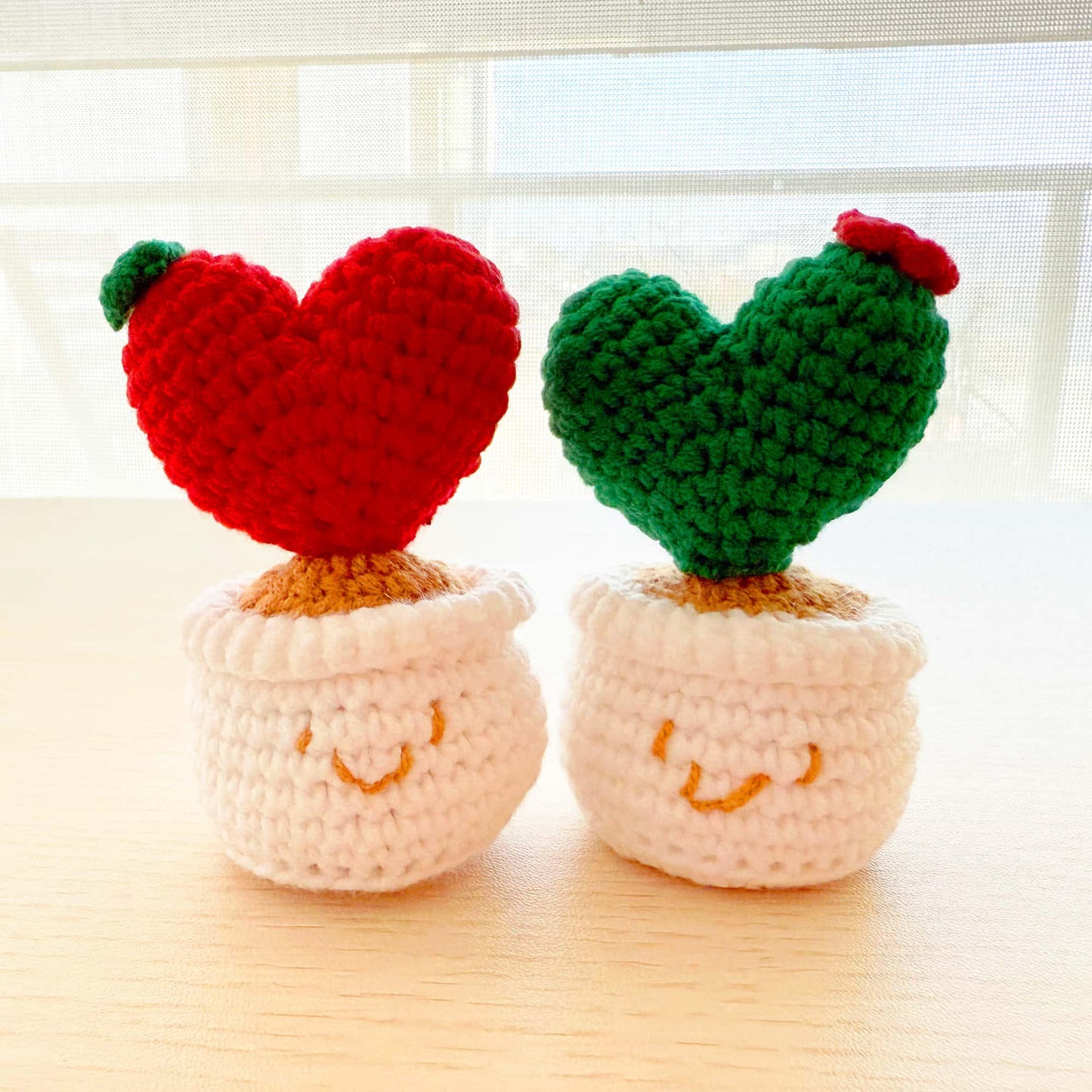 Handmade Finished Crochet Heart Flower Pot | Green | Red | Decorative Plants | Girlfriend | Valentine Gift | Christmas