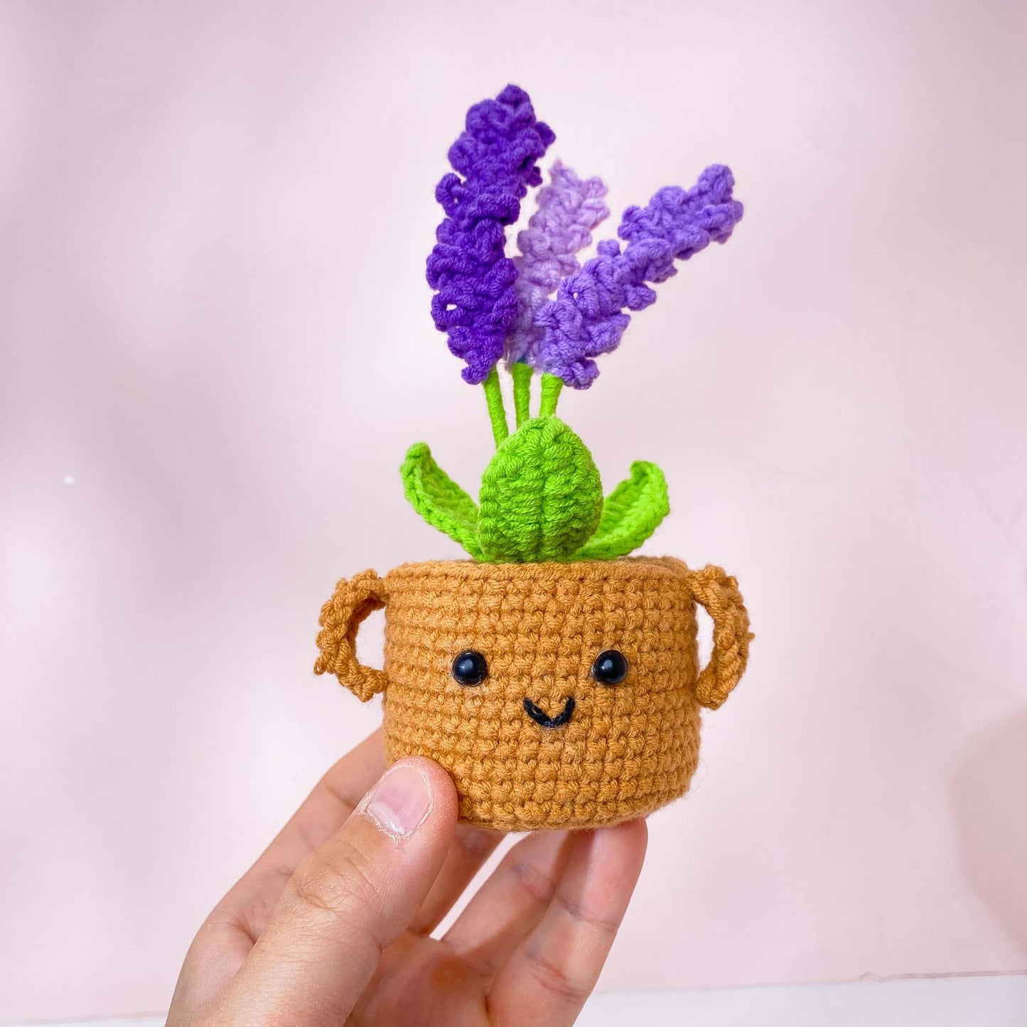 Handmade Finished Crochet Lavender Flower Pot Plants | Purple Home Living Room Desk Decor | Dried Flowers | Present Gift for Mom Girlfriend