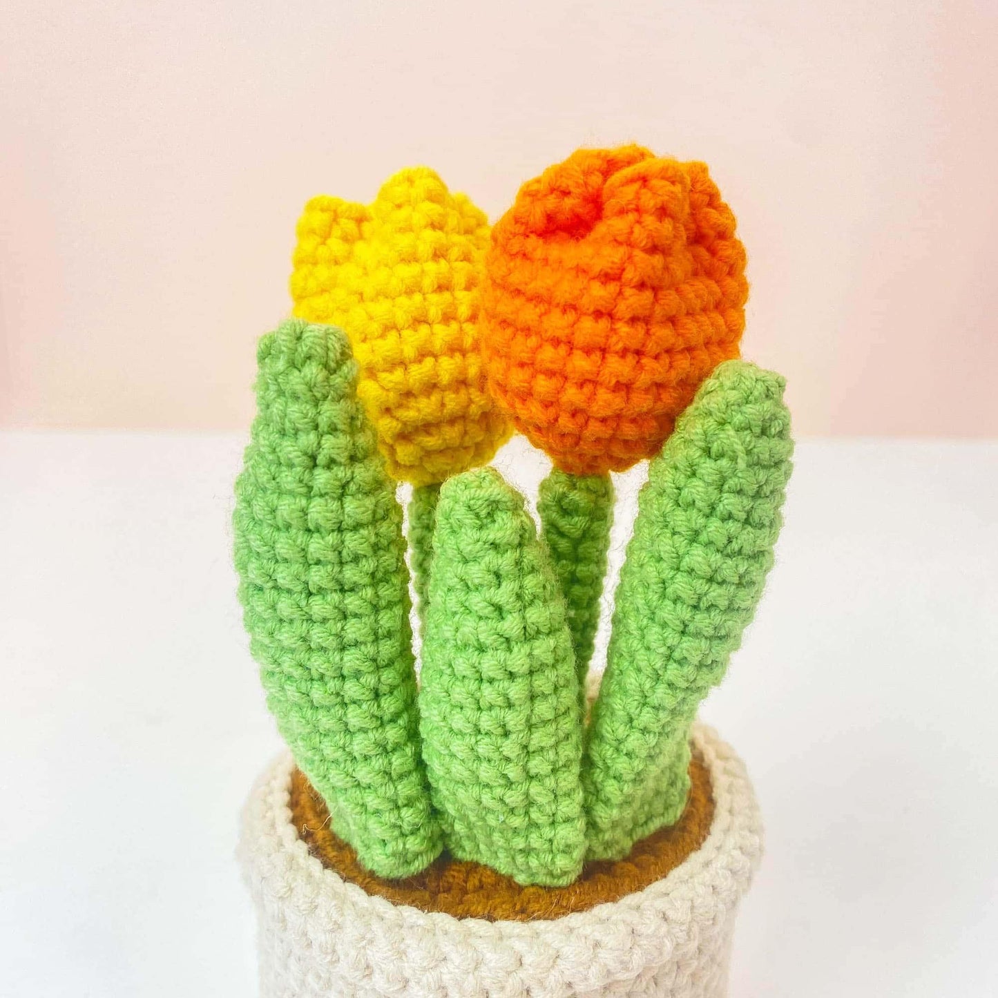Handmade Crochet Tulip Flower Smiley Pot | Pink | Purple | Blue | Orange | Gift for Kids Children | Artificial Plant | Flowers Arrangement