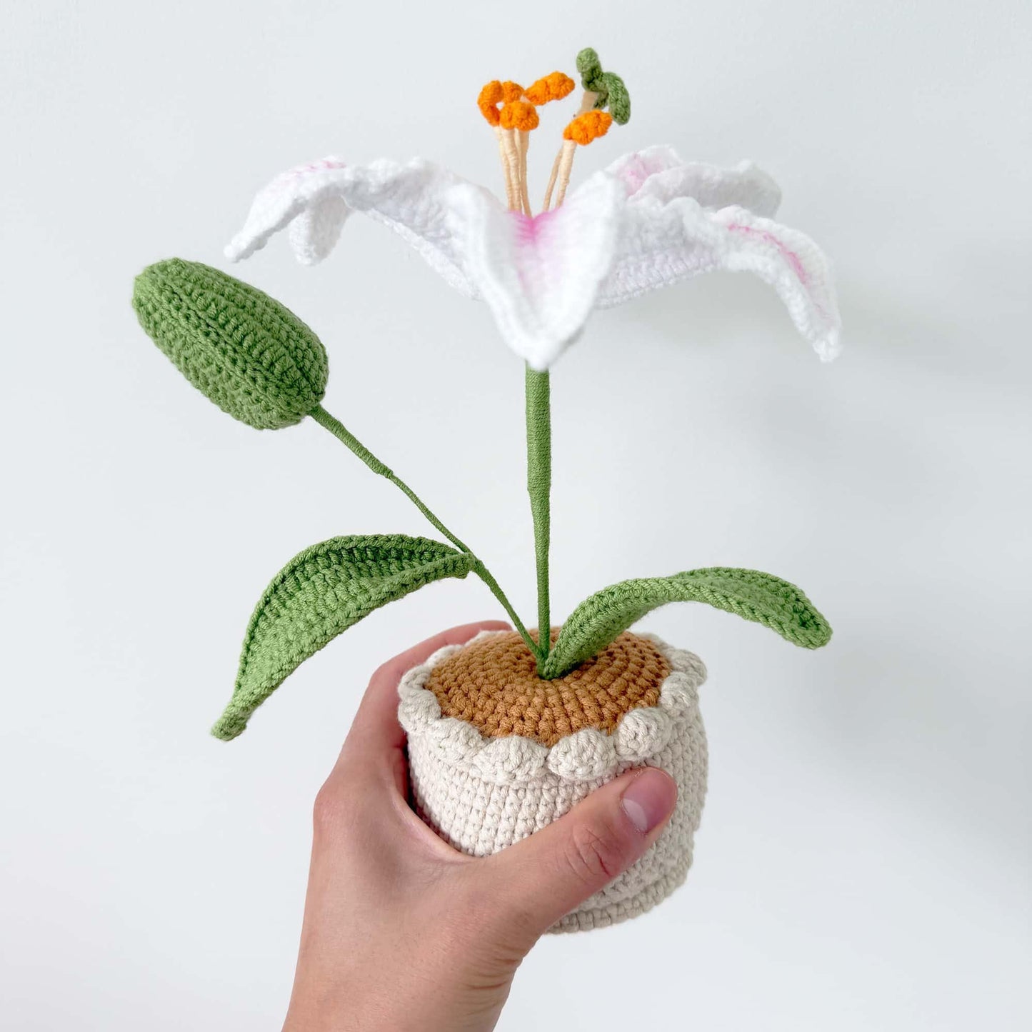 Handmade Crochet White Big Lily | Crochet Flower Decor | Crochet Bonsai | Big Lily Decoration | Handmade Gift | Cute Office Decor