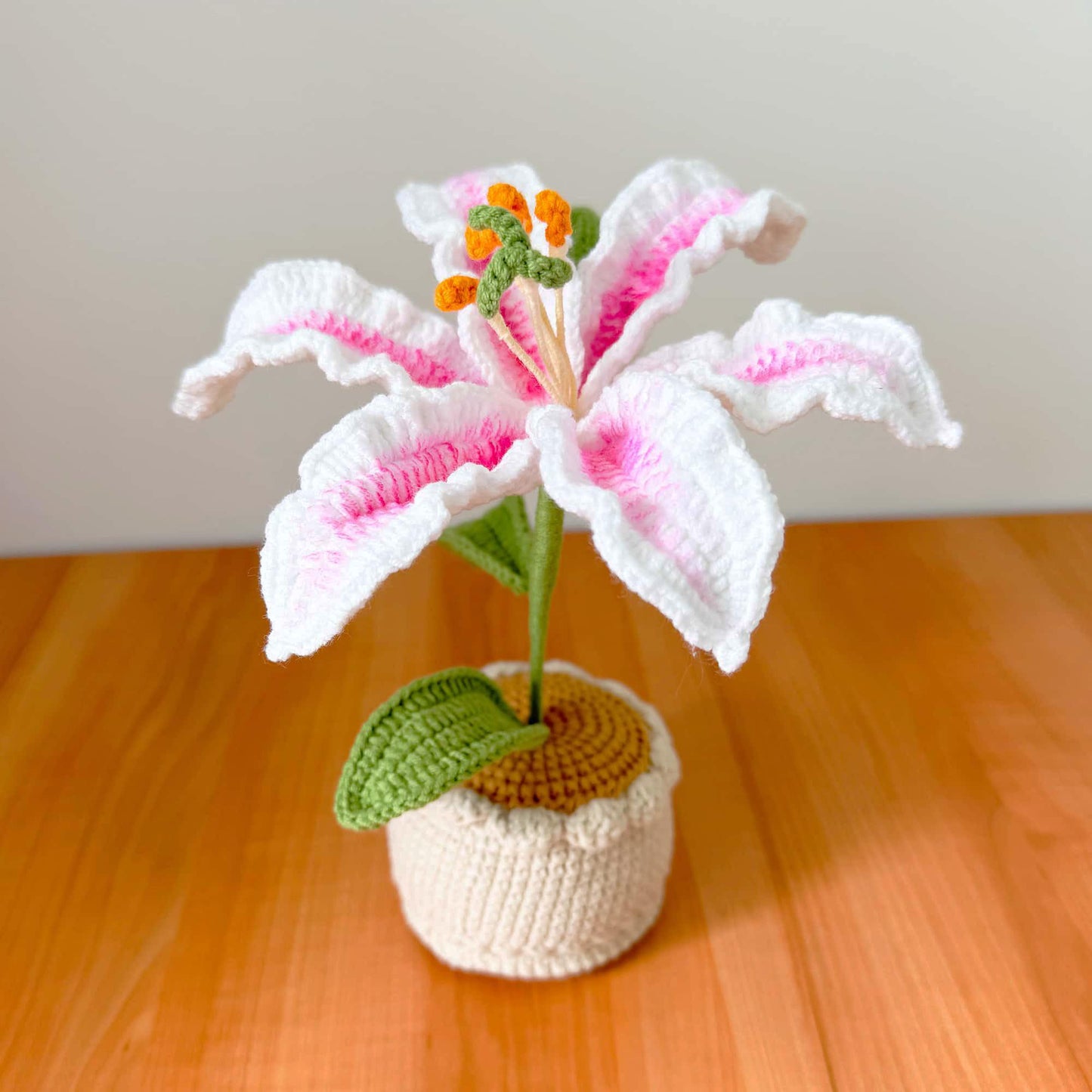 Handmade Crochet White Big Lily | Crochet Flower Decor | Crochet Bonsai | Big Lily Decoration | Handmade Gift | Cute Office Decor