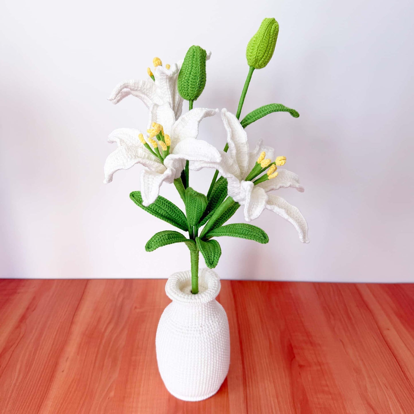 Handmade Crochet Lily Flower With Vase | Lily Bouquet Decor | Elegant Yarn Bouquet | Faux Plant Arrangement | Home Accent | Gift Idea
