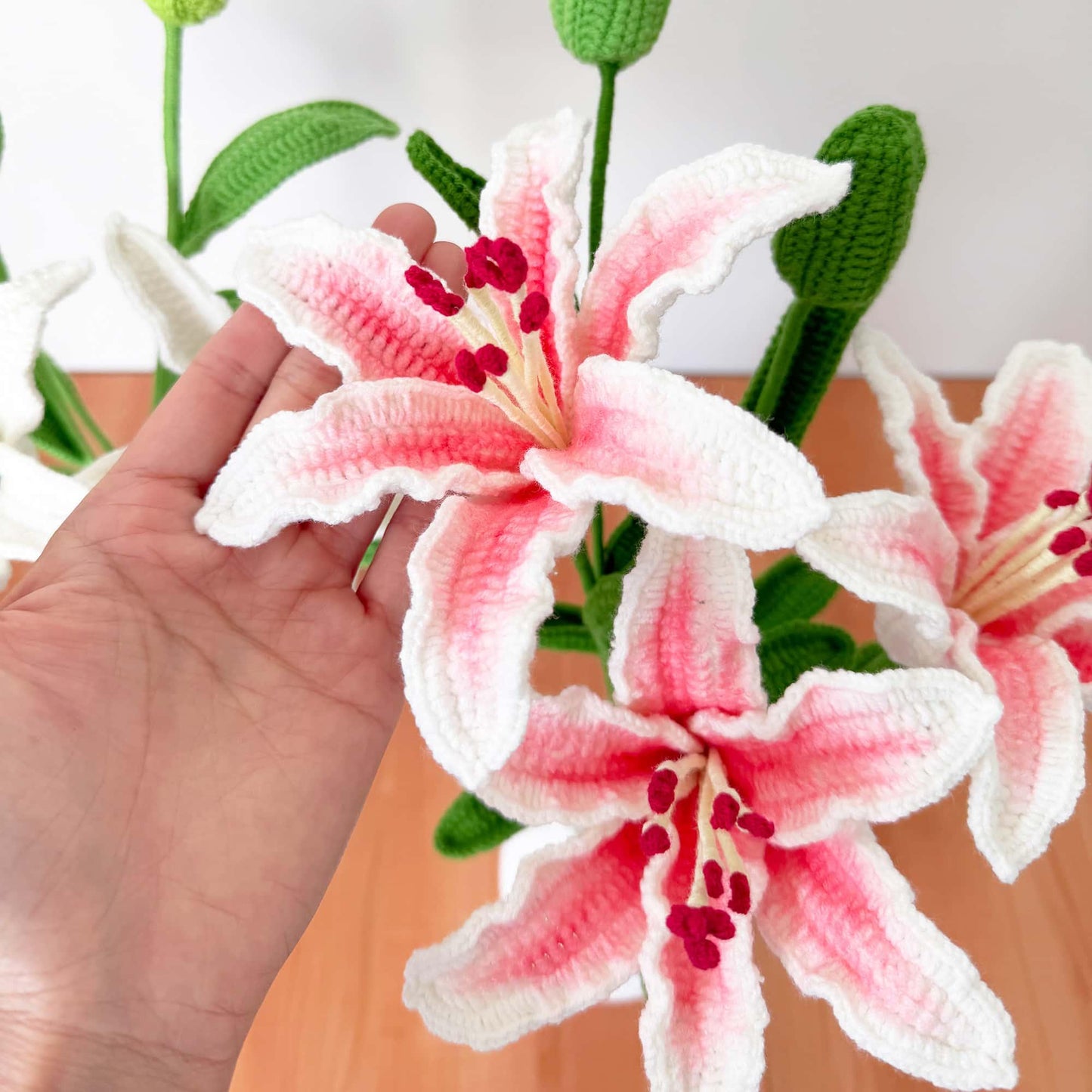 Handmade Crochet Lily Flower With Vase | Lily Bouquet Decor | Elegant Yarn Bouquet | Faux Plant Arrangement | Home Accent | Gift Idea