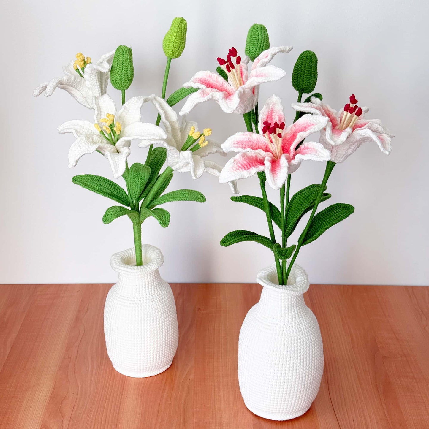 Handmade Crochet Lily Flower With Vase | Lily Bouquet Decor | Elegant Yarn Bouquet | Faux Plant Arrangement | Home Accent | Gift Idea