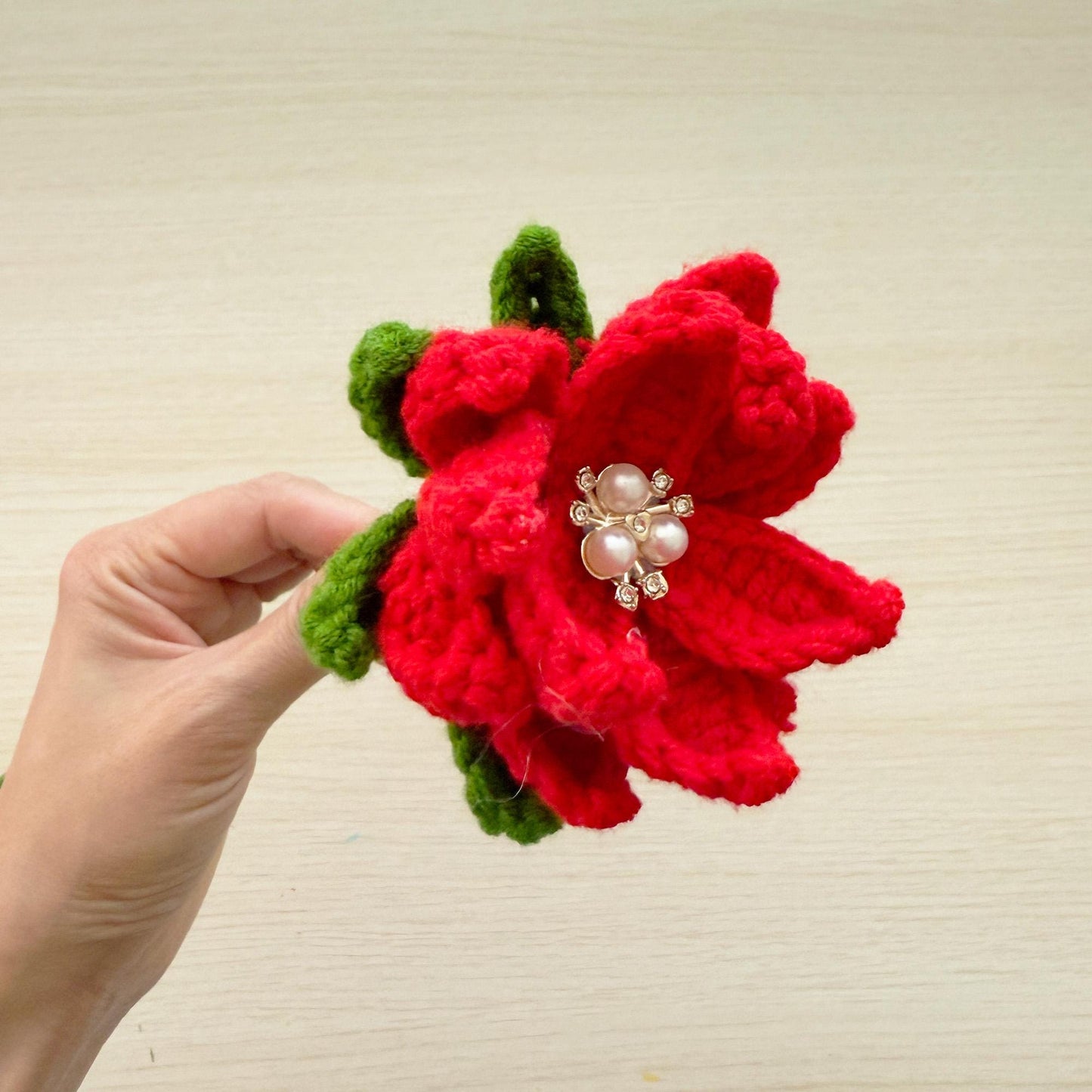 ONE Stem Handmade Crochet Poinsettia | Christmas Flower Decor | Festive Red Bloom | Holiday Decoration | Winter Yarn Plant | Home Decor