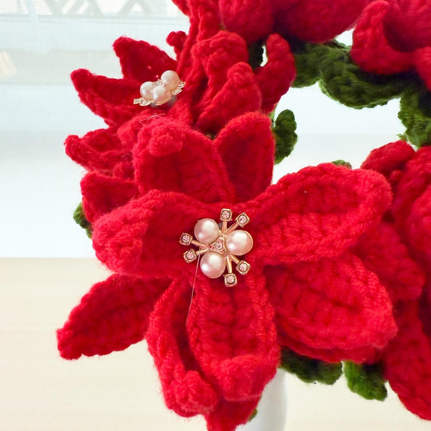 ONE Stem Handmade Crochet Poinsettia | Christmas Flower Decor | Festive Red Bloom | Holiday Decoration | Winter Yarn Plant | Home Decor