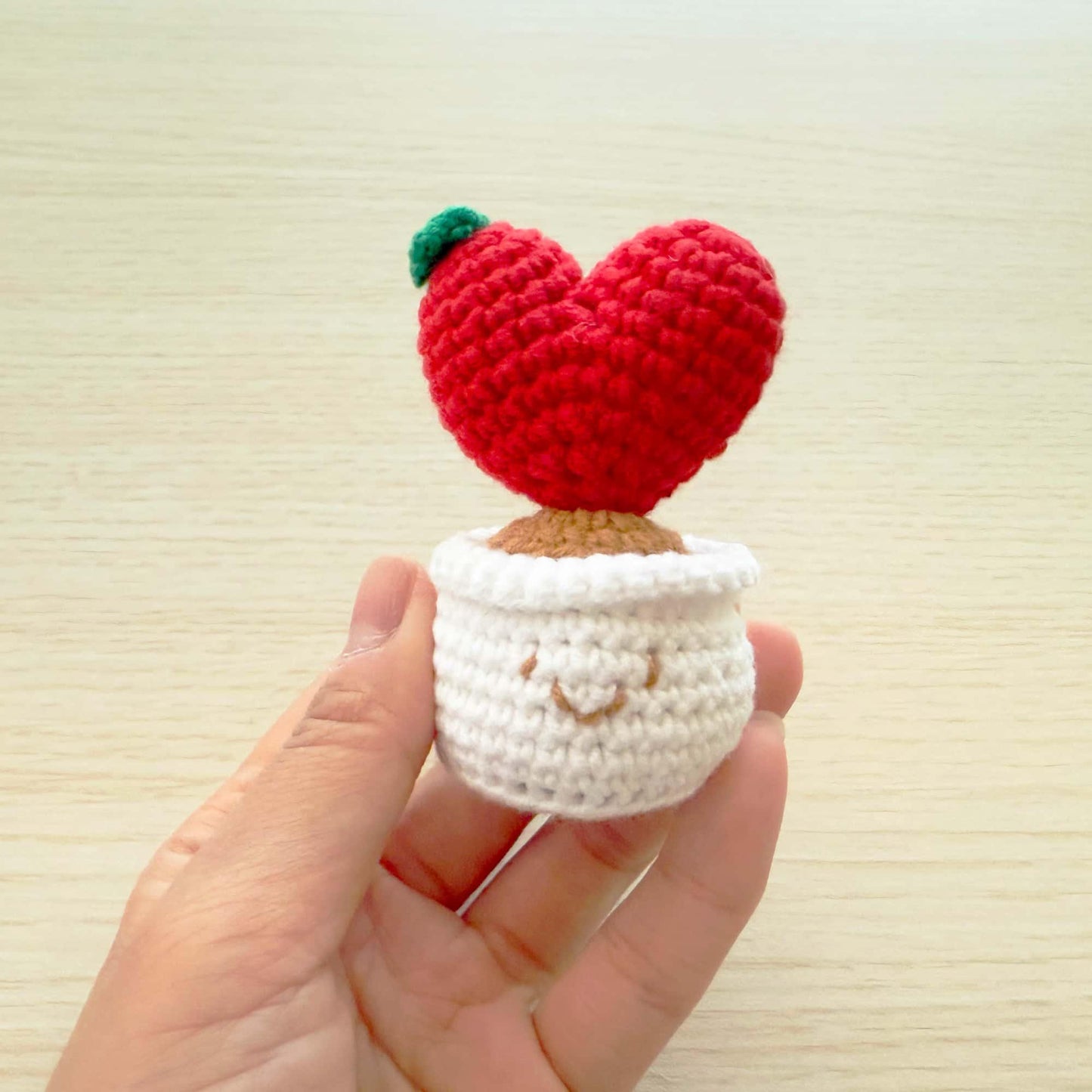 Handmade Finished Crochet Heart Flower Pot | Green | Red | Decorative Plants | Girlfriend | Valentine Gift | Christmas