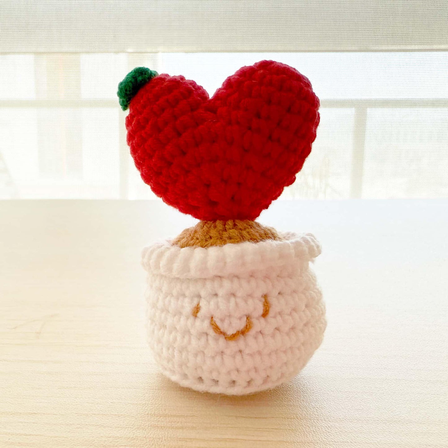 Handmade Finished Crochet Heart Flower Pot | Green | Red | Decorative Plants | Girlfriend | Valentine Gift | Christmas