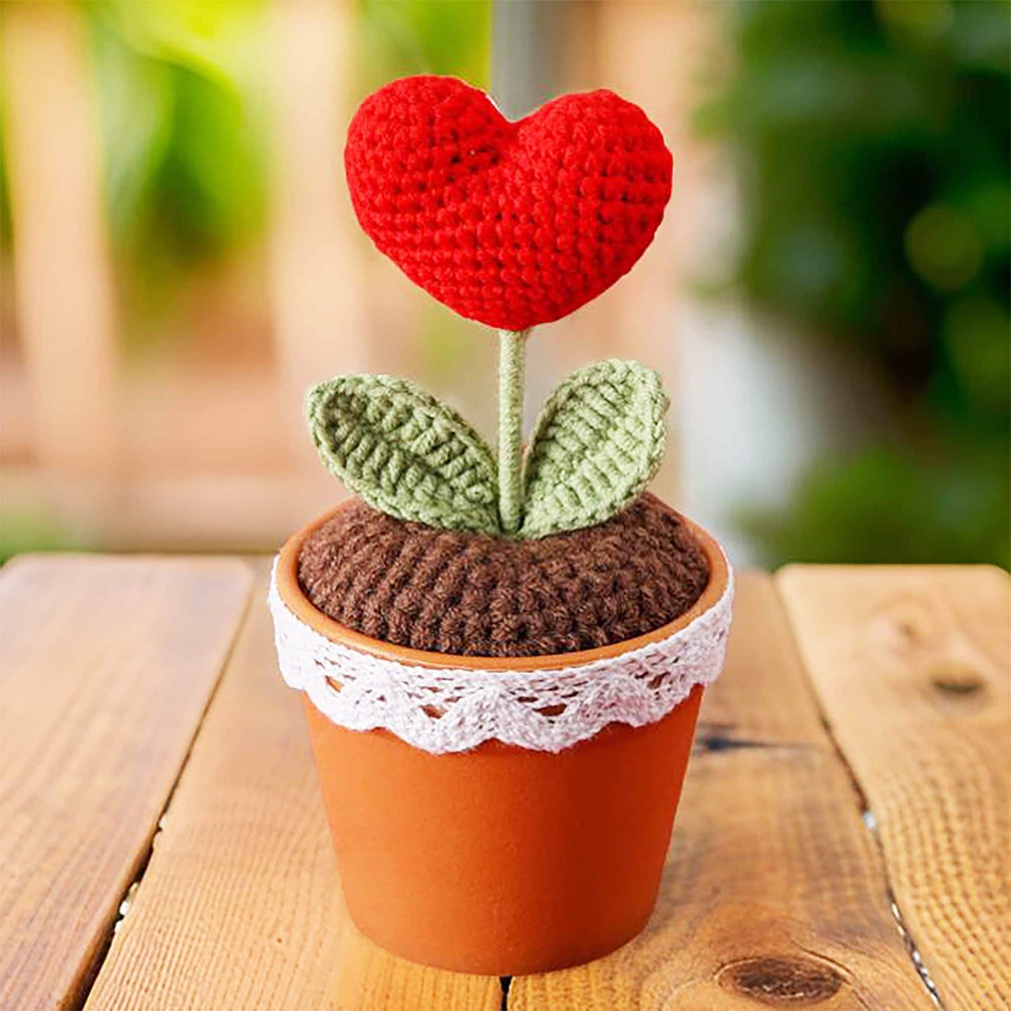 Handmade Finished Crochet Heart Flower Pot | Pink | Red | Blue | Rose | Forget me not | Decorative Plants | Girlfriend | Valentine Gift