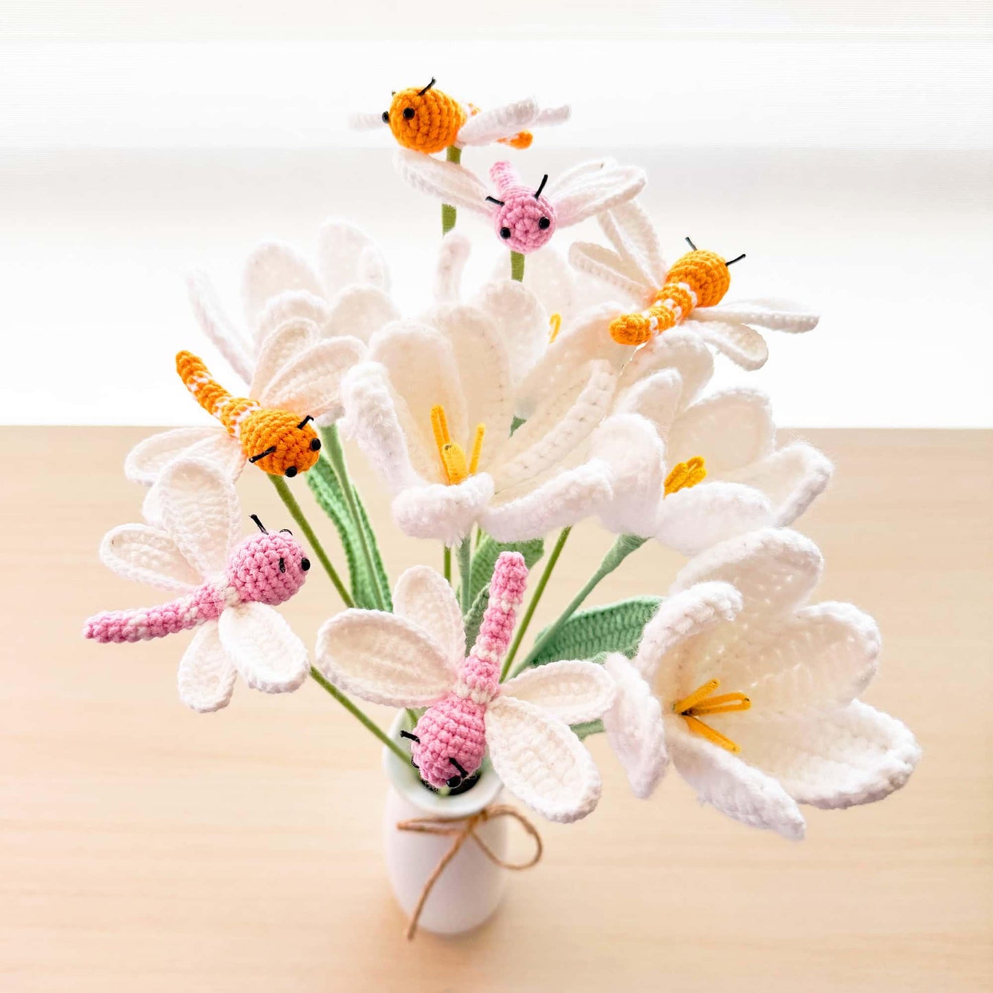Crochet Dragonfly on Stem: Handmade Yarn Insect Decor
