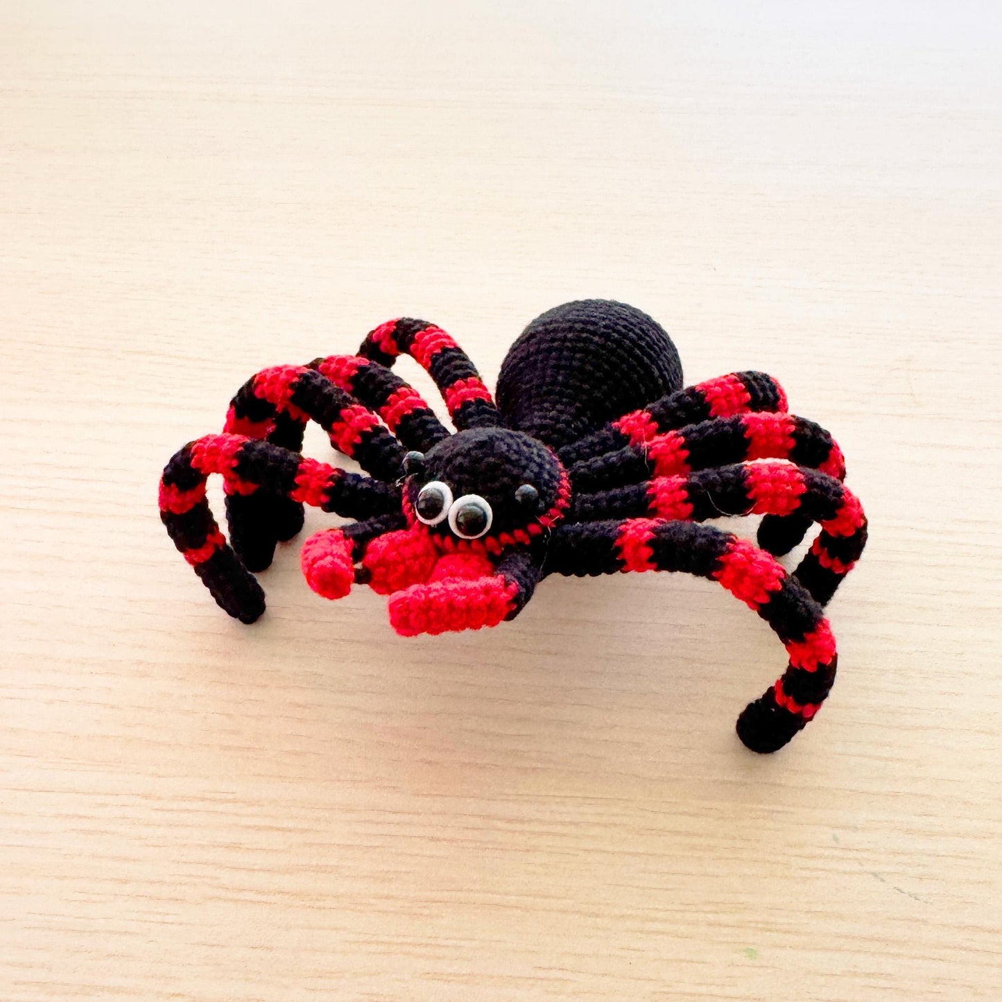Handmade Crochet Spider Toy | Halloween Decor | Black Red Amigurumi Spider | Creepy Cute Plush | Spooky Home Decor | Bug Lover Gift