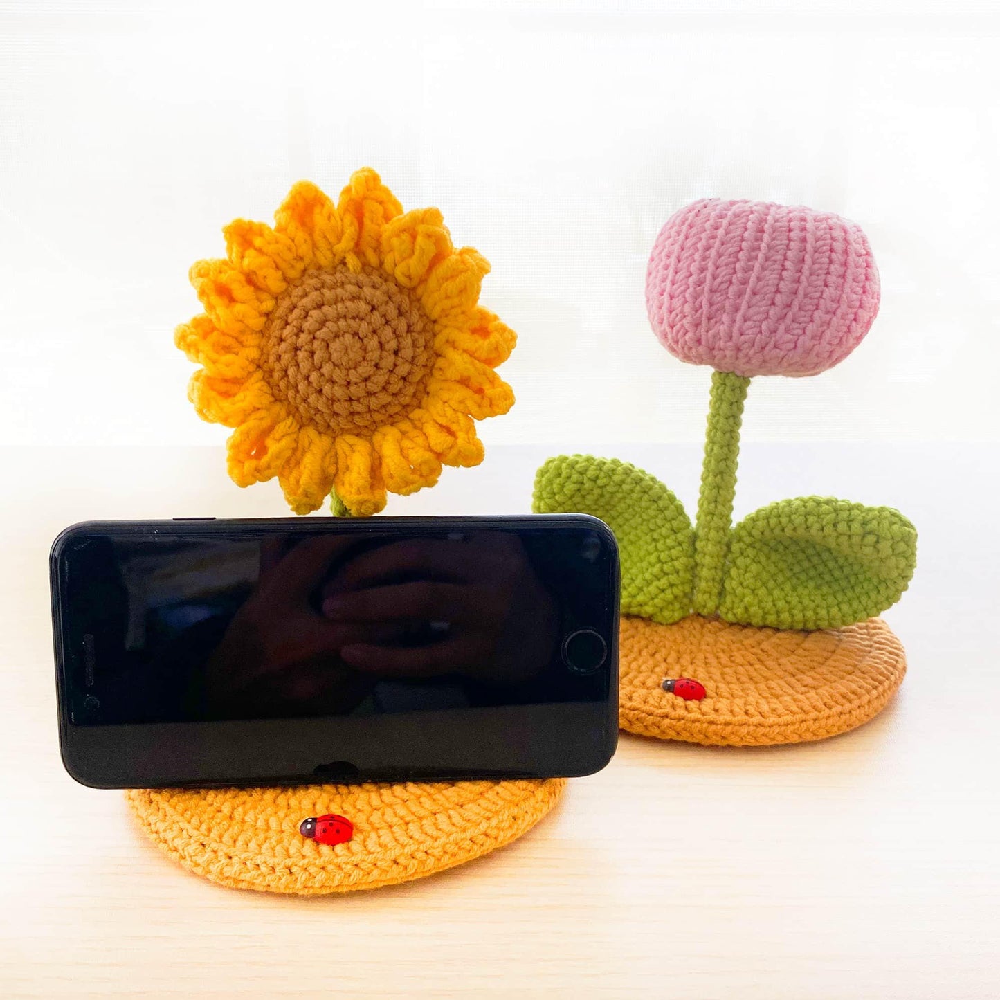 Handmade Crochet Sunflower Phone Holder | Cute Desk Decor | Sunflower Stand | Crochet Flower Gift | Phone Stand | Home Office Decor