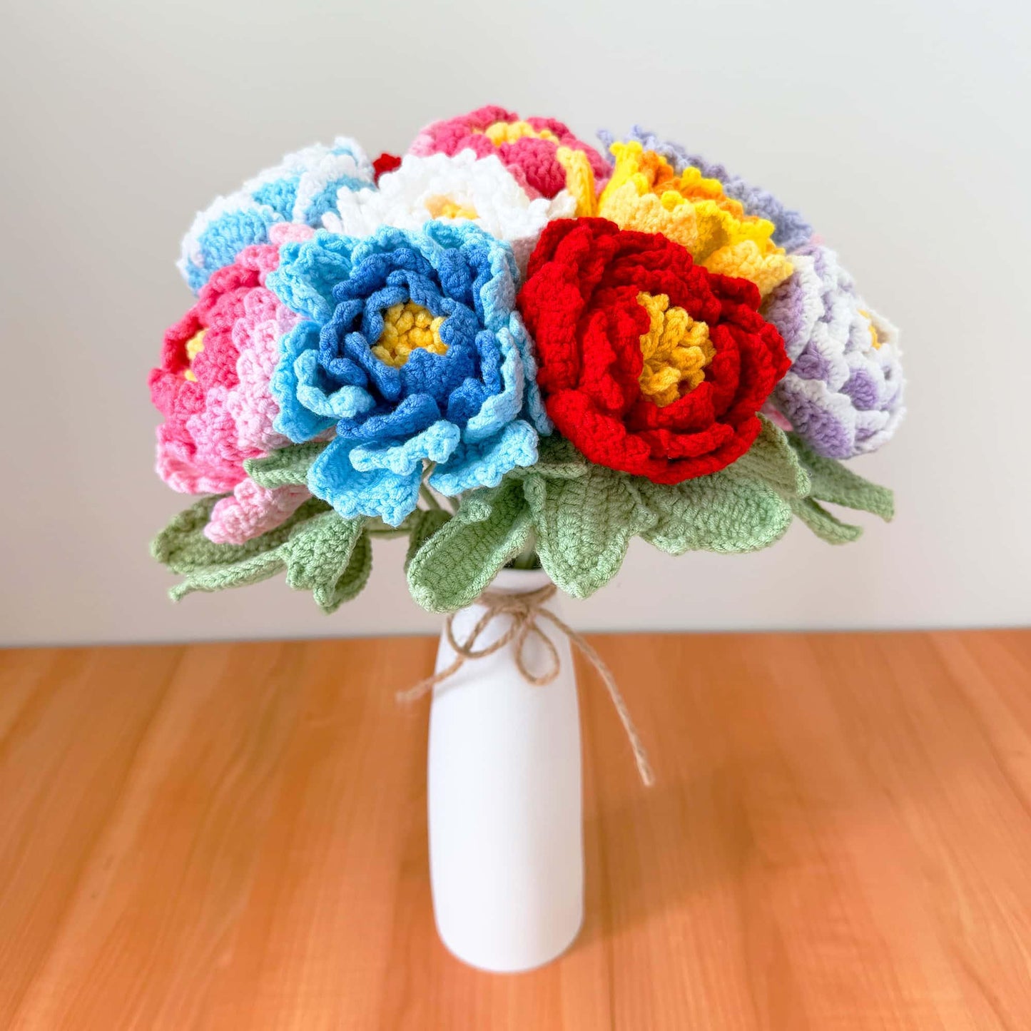 Handmade Crochet Peony Flower Stems (no vase) | Pink | Bouquet | Gift for Mom Girlfriend Teacher | Artificial Plant | Flowers Arrangement