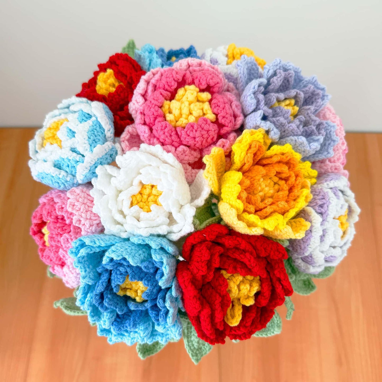 Handmade Crochet Peony Flower Stems (no vase) | Pink | Bouquet | Gift for Mom Girlfriend Teacher | Artificial Plant | Flowers Arrangement
