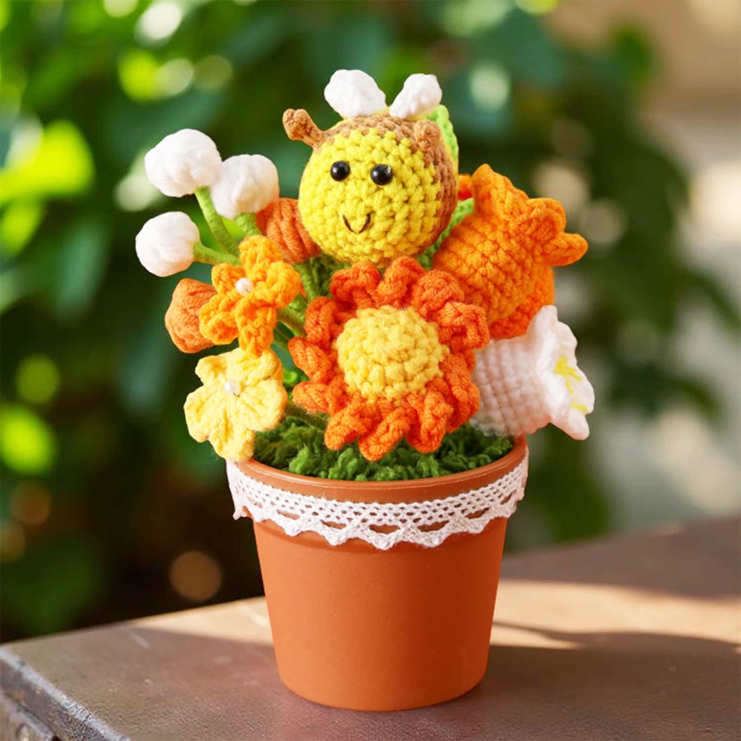 Pre-order Handmade Crochet Bee Flower Pot | Cute Bee Decor | Pink Crochet Flowers | Spring Decor | Flower Arrangement | Home Gift | Desk