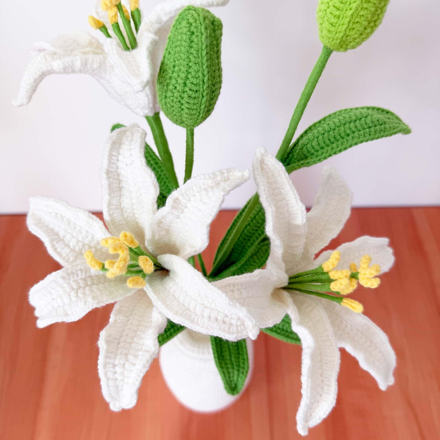 Handmade Crochet Lily Flower With Vase | Lily Bouquet Decor | Elegant Yarn Bouquet | Faux Plant Arrangement | Home Accent | Gift Idea