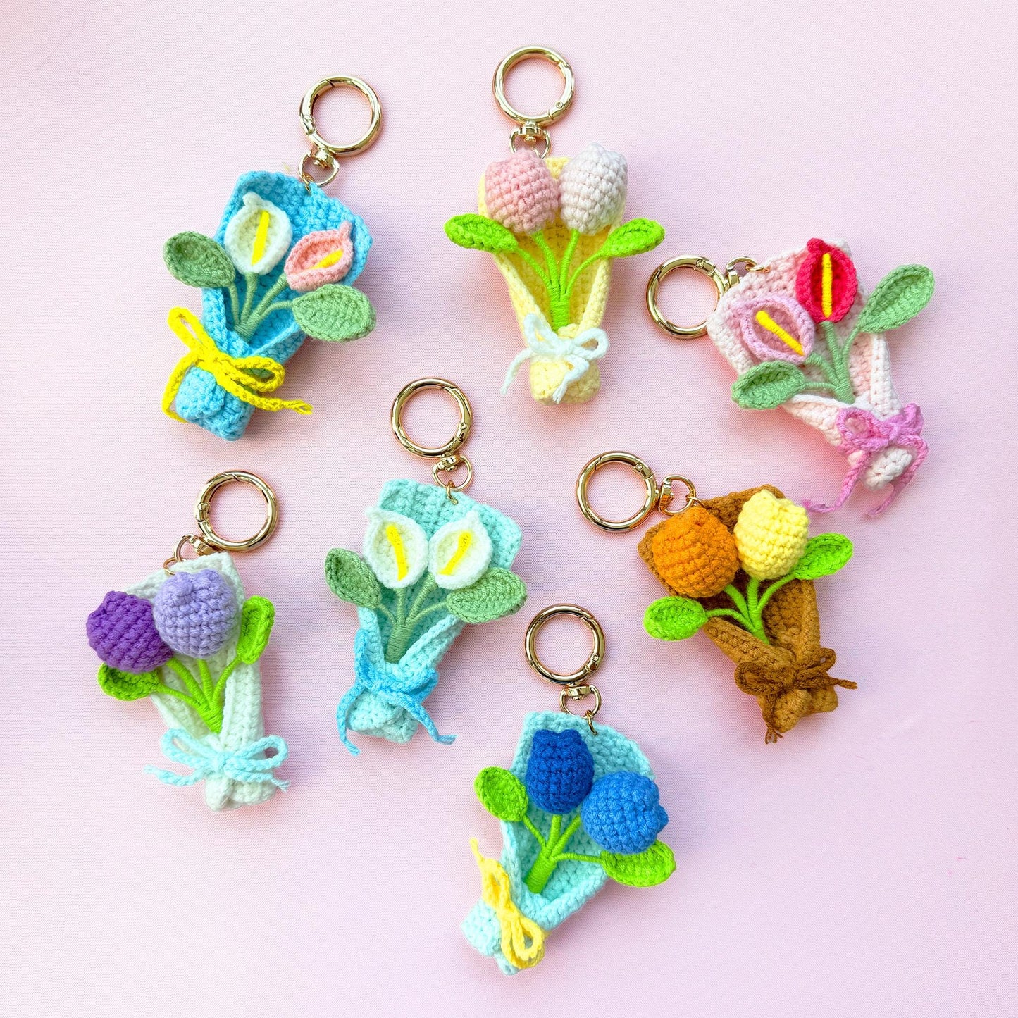 Crochet Flower Keychain Set: Handmade Wedding Favors, Bridal Shower Decor