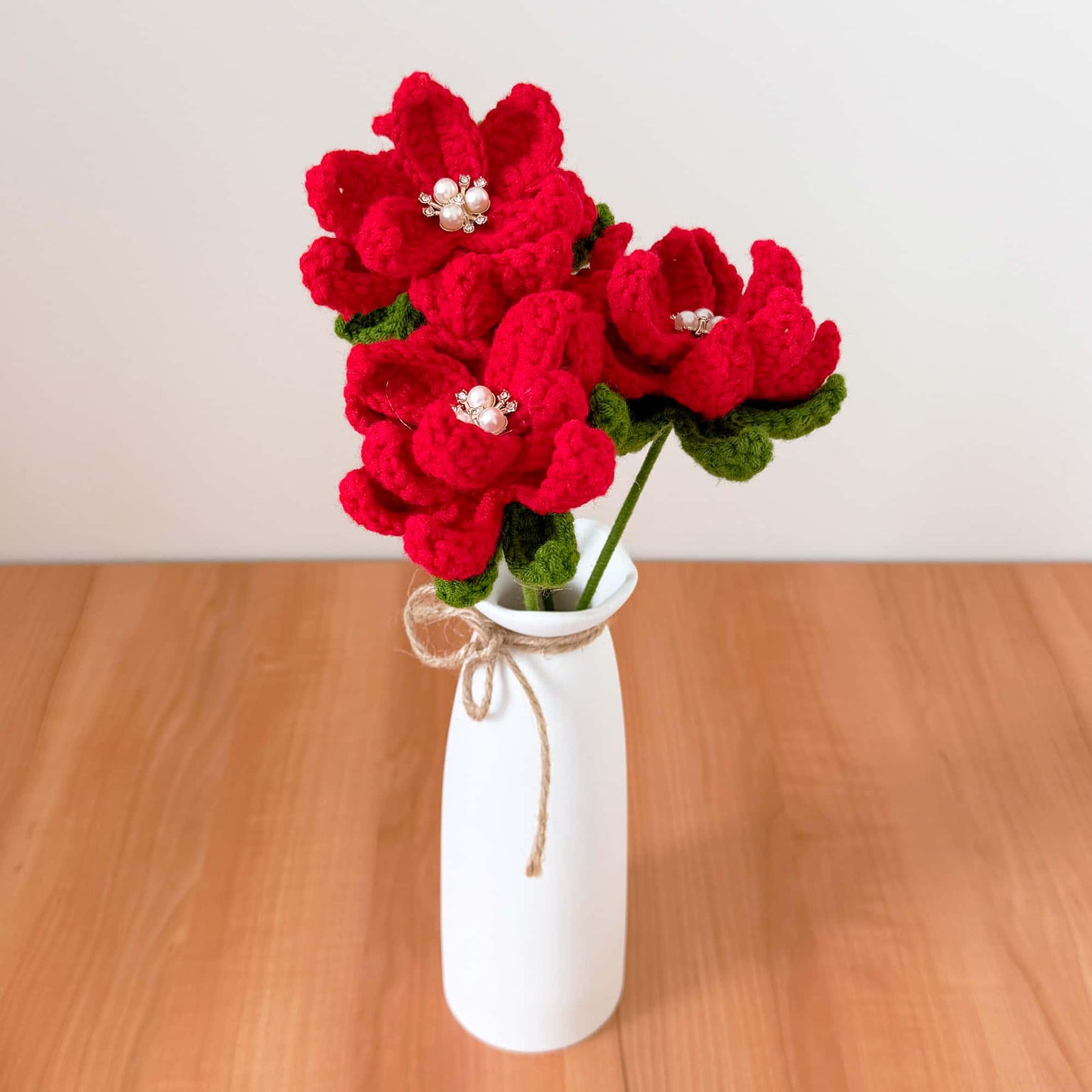 ONE Stem Handmade Crochet Poinsettia | Christmas Flower Decor | Festive Red Bloom | Holiday Decoration | Winter Yarn Plant | Home Decor