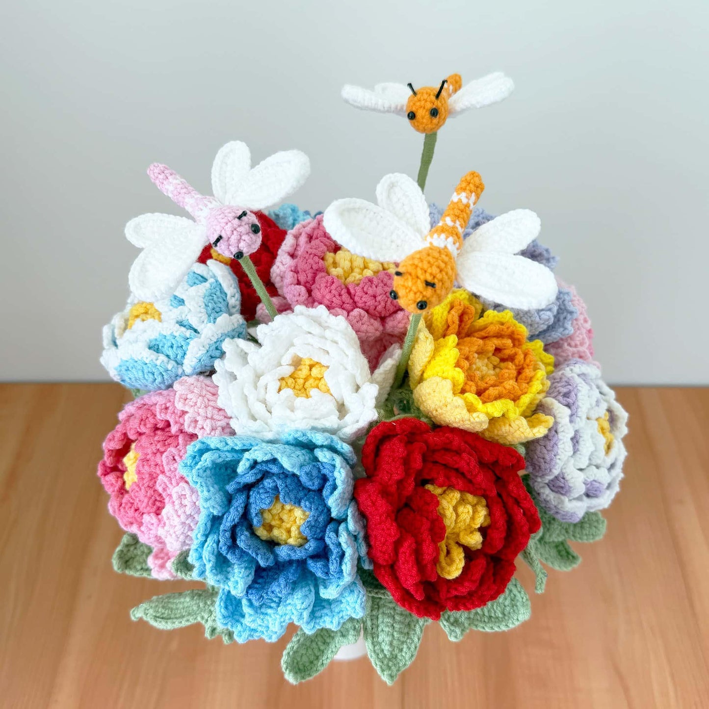Crochet Dragonfly on Stem: Handmade Yarn Insect Decor