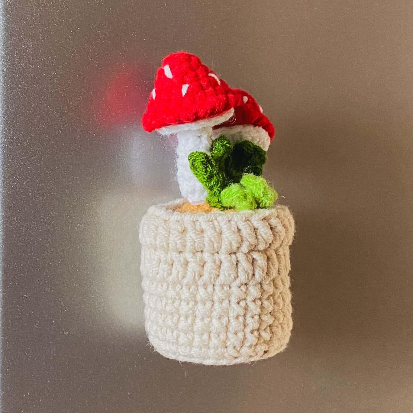 Handmade Crochet Tulip/Mushroom Magnet | Cute Mushroom Decor | Mini Flower Pot | Fridge Magnet | Spring Decor | Gift for Plant Lovers