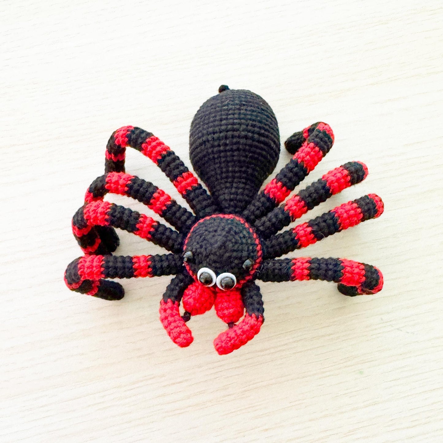 Handmade Crochet Spider Toy | Halloween Decor | Black Red Amigurumi Spider | Creepy Cute Plush | Spooky Home Decor | Bug Lover Gift