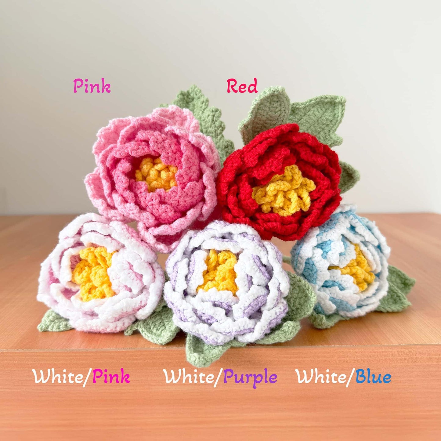Handmade Crochet Peony Flower Stems (no vase) | Pink | Bouquet | Gift for Mom Girlfriend Teacher | Artificial Plant | Flowers Arrangement