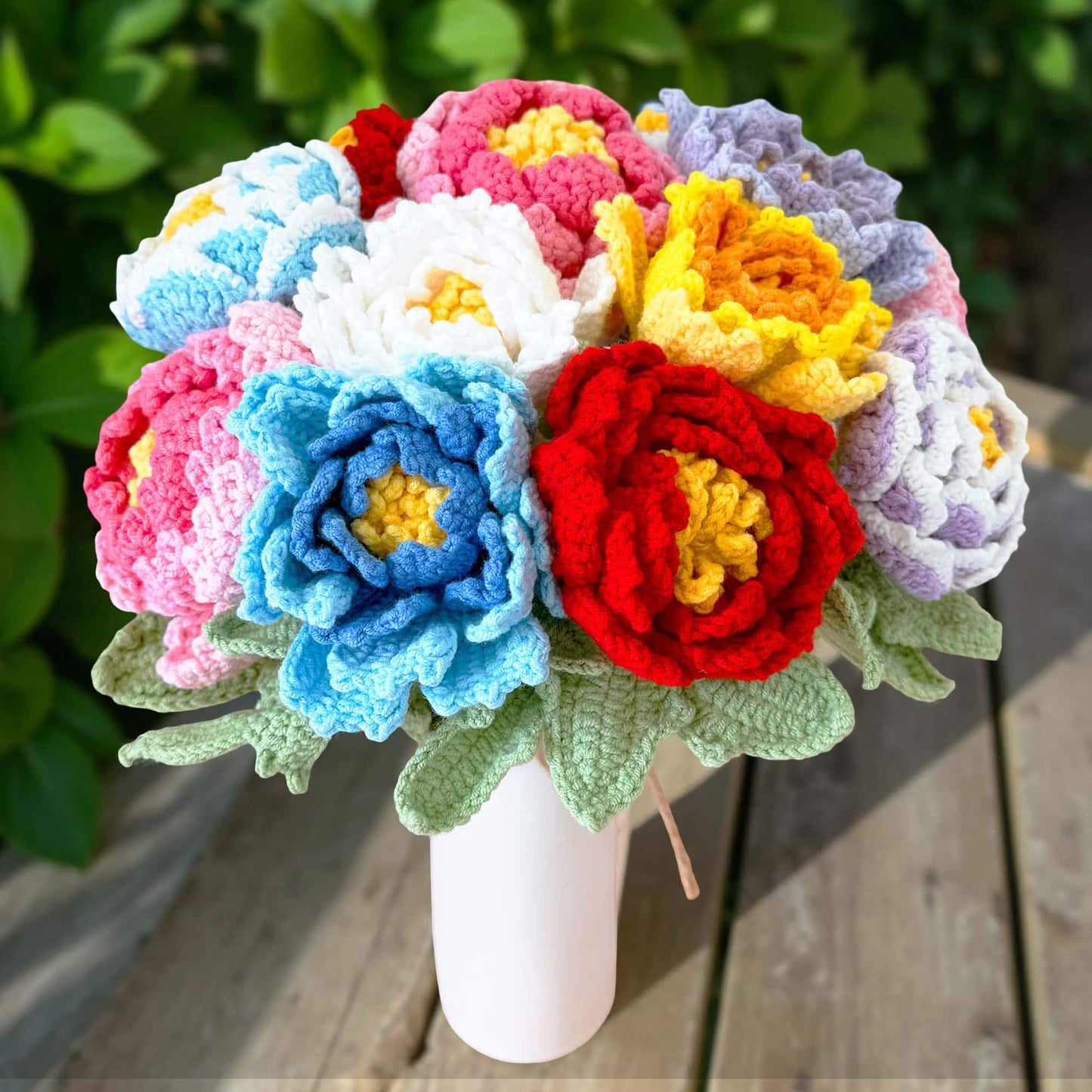 Handmade Crochet Peony Flower Stems (no vase) | Pink | Bouquet | Gift for Mom Girlfriend Teacher | Artificial Plant | Flowers Arrangement